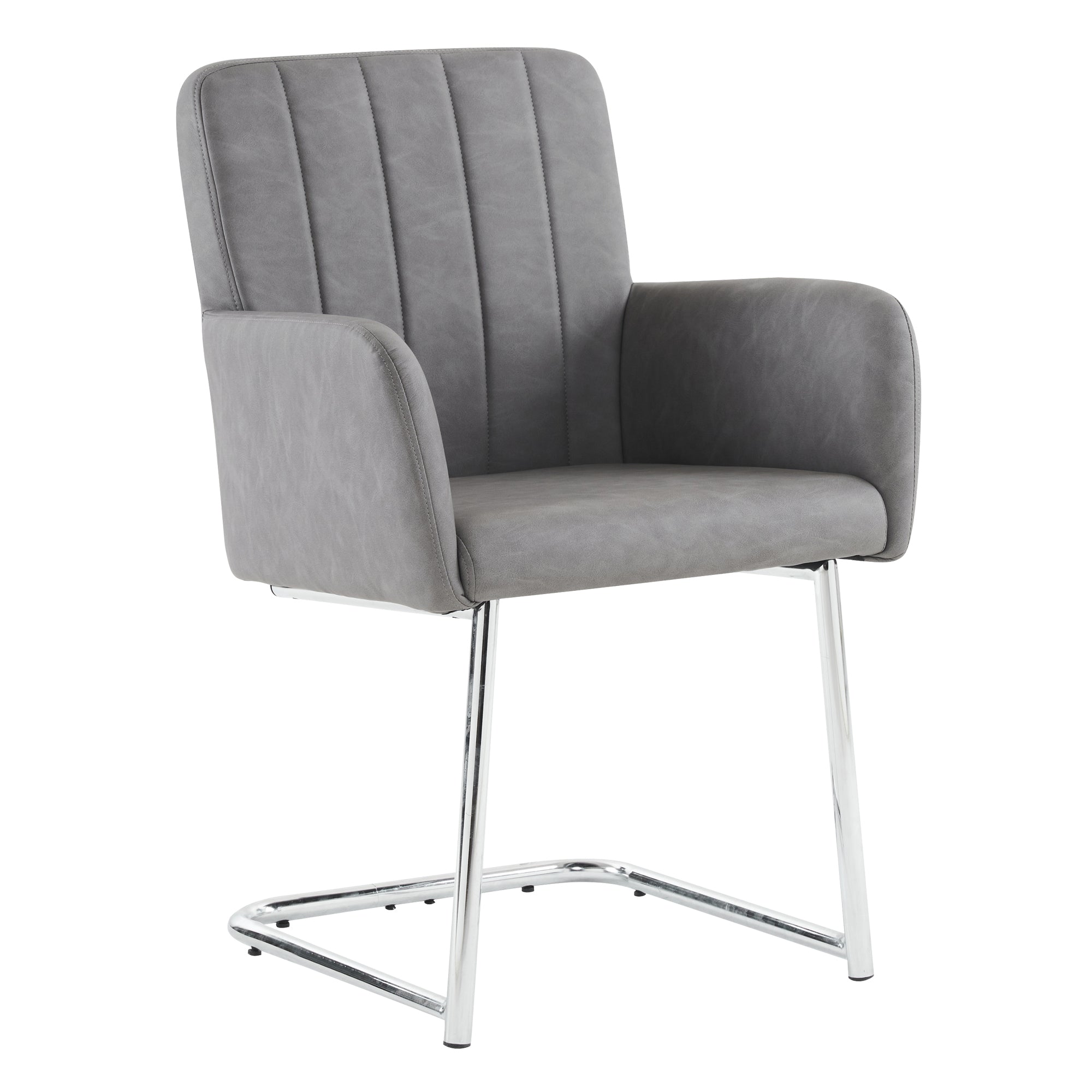 Set of 6 Dining Chairs with Vertical Stripes and Zigzag Metal Legs, Grey Faux Leather