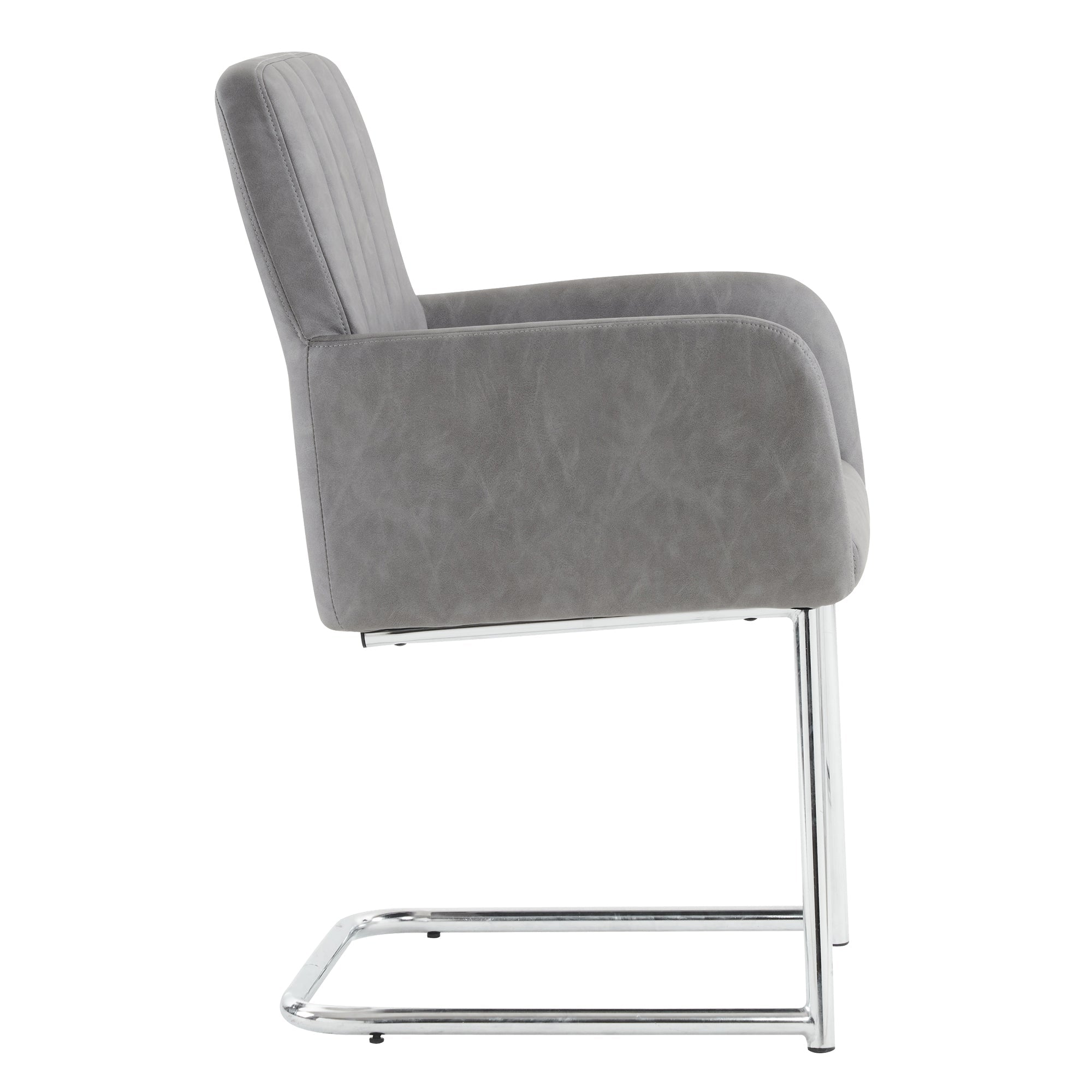 Set of 2 Dining Chairs with Vertical Stripes and Zigzag Metal Legs, Grey Faux Leather