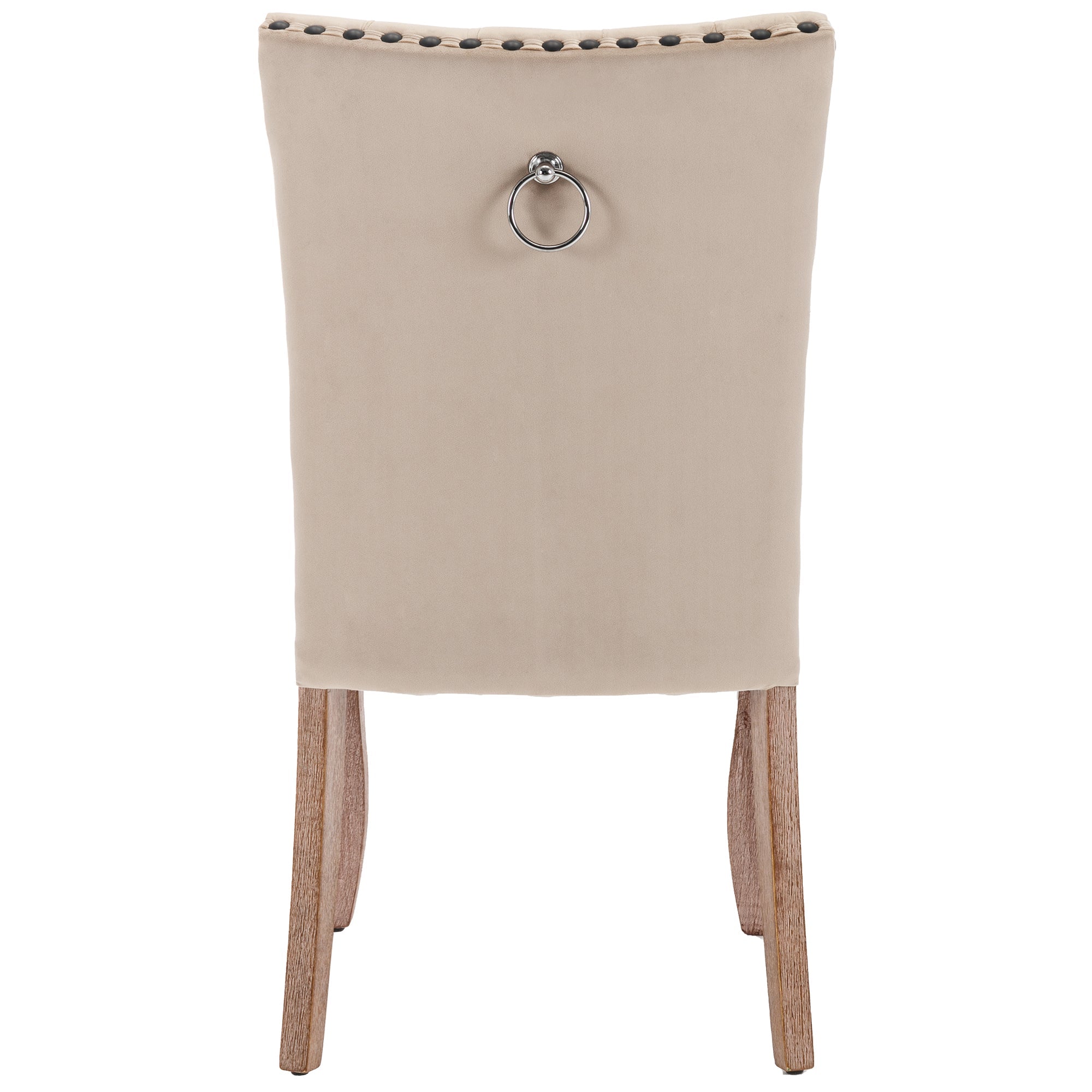 Dining Chair (Set of 6) Upholstered Door Knocker Back Nailhead Trim Solid Wood Legs Light Camel Velvet
