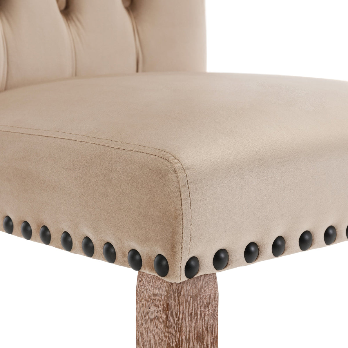 Dining Chair Set of 2 Door Knocker Back Nailhead Trim Light Camel Velvet