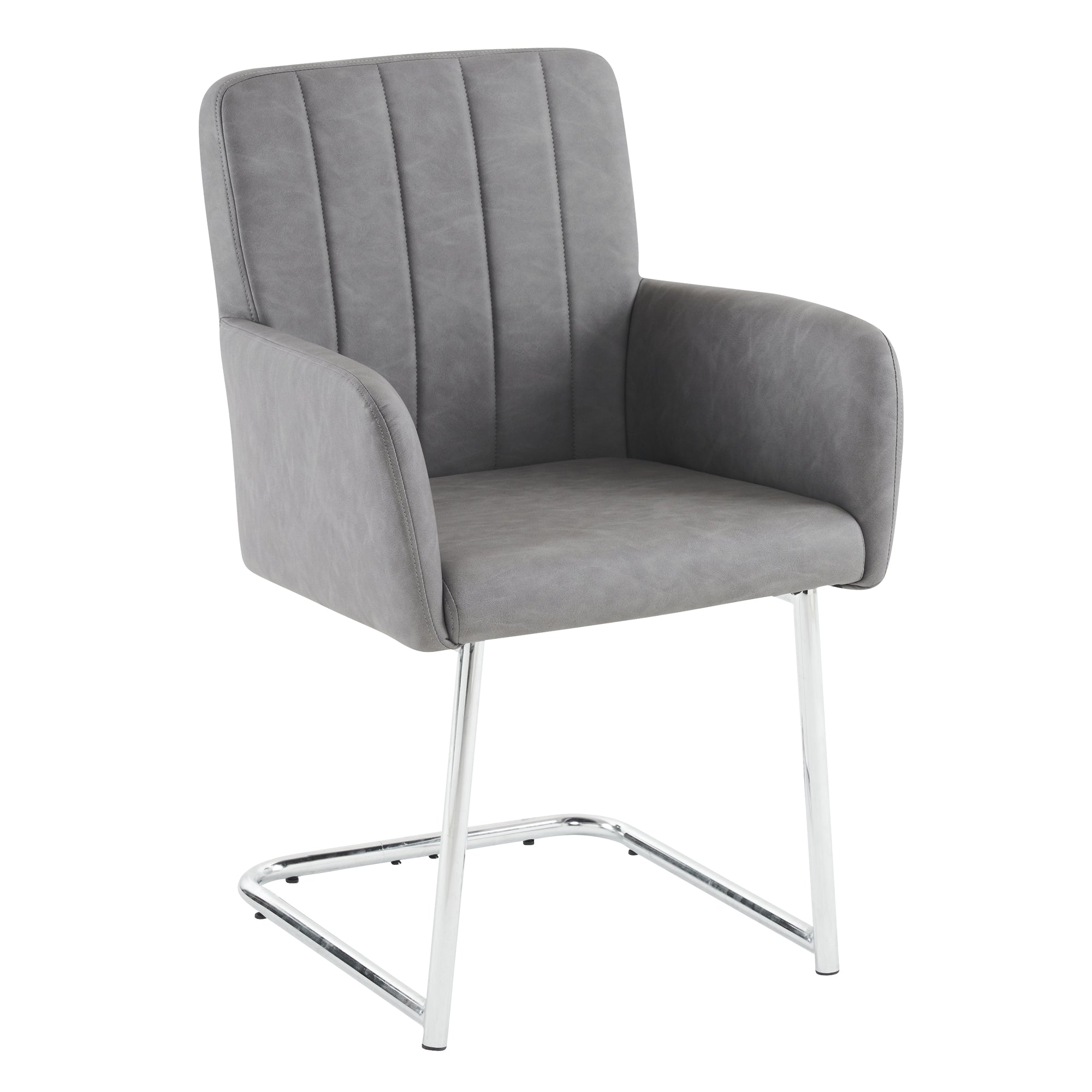 Set of 6 Dining Chairs with Vertical Stripes and Zigzag Metal Legs, Grey Faux Leather
