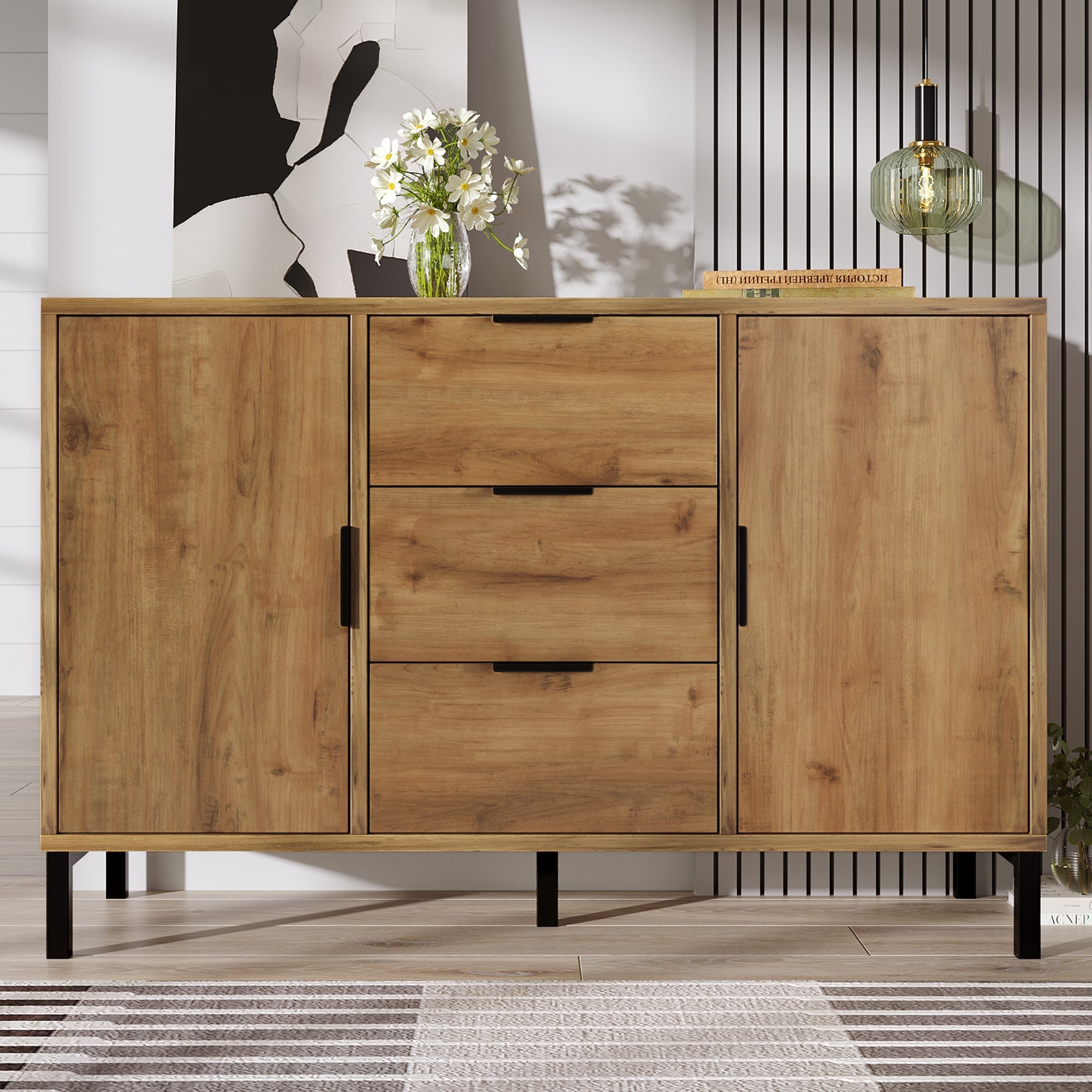 Chest of Drawers, 2 Doors & 3 Drawers, Adjustable Shelf, Dark Oak