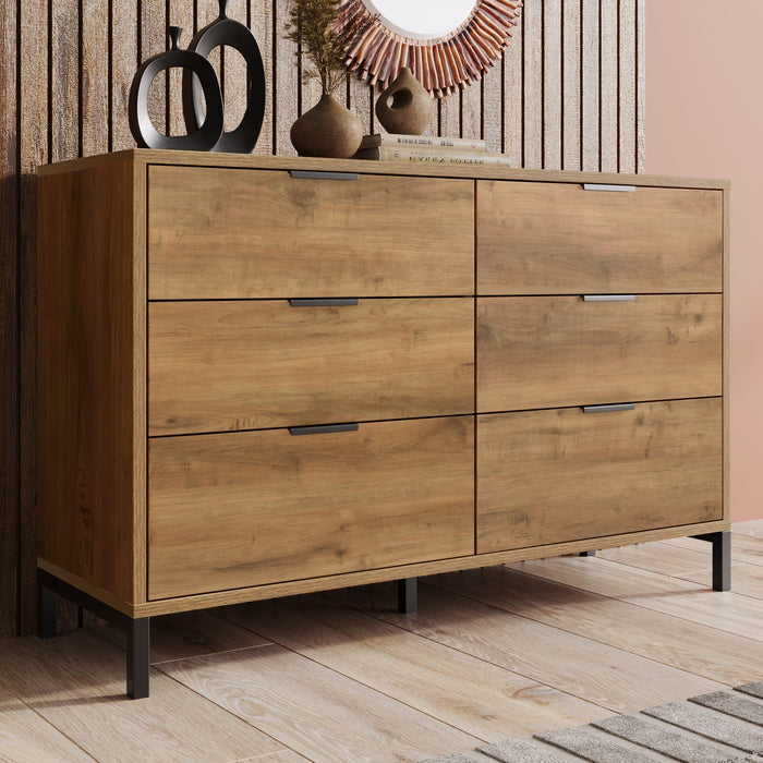 Chest of Drawers Sideboard, 6 Drawers 120x40x76cm Highboard, Dark Oak
