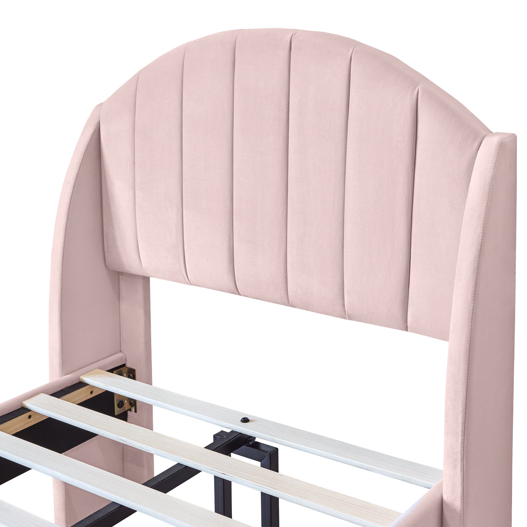 Upholstered Single Bed 90x200cm Slatted Base Headboard - Velvet Pink