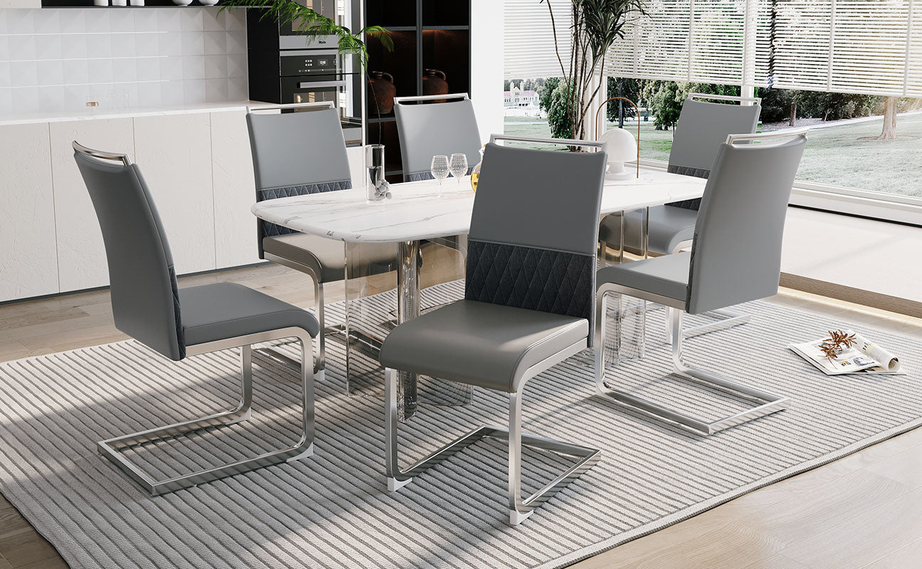 Dining Chairs (Set of 6), Upholstered Side, Grey