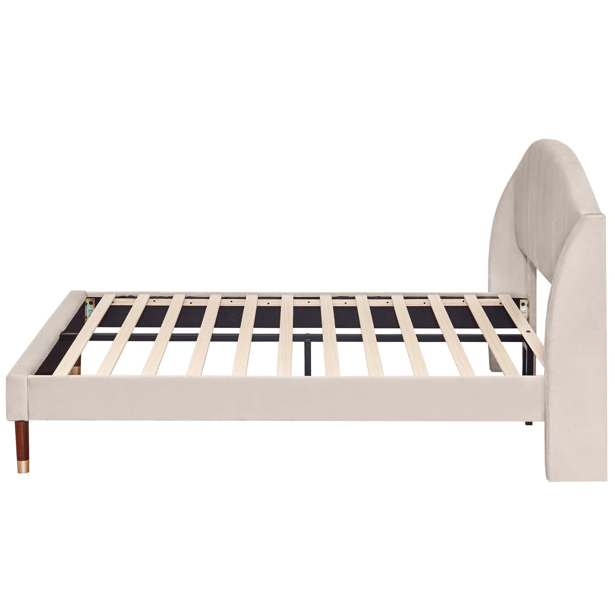 Upholstered Bed 140x200 Slatted Base Headboard - Velvet Beige