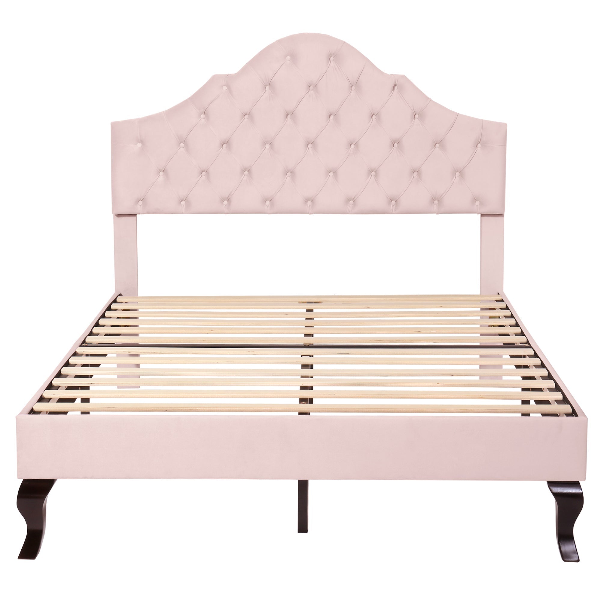 Upholstered Bed 140x200cm Adjustable Headboard Slatted Base - Velvet Pink