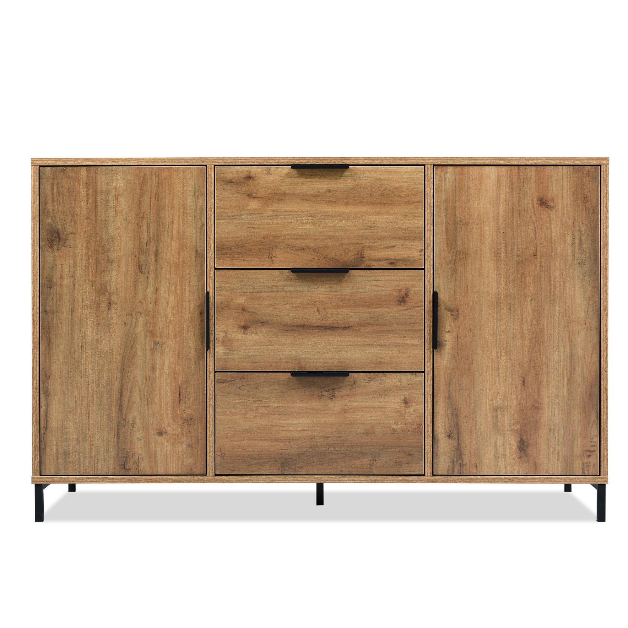 Sideboard Cabinet for Living Room, Chest of Drawers with 2 Doors and 3 Drawers, Adjustable Shelf, Dark Oak