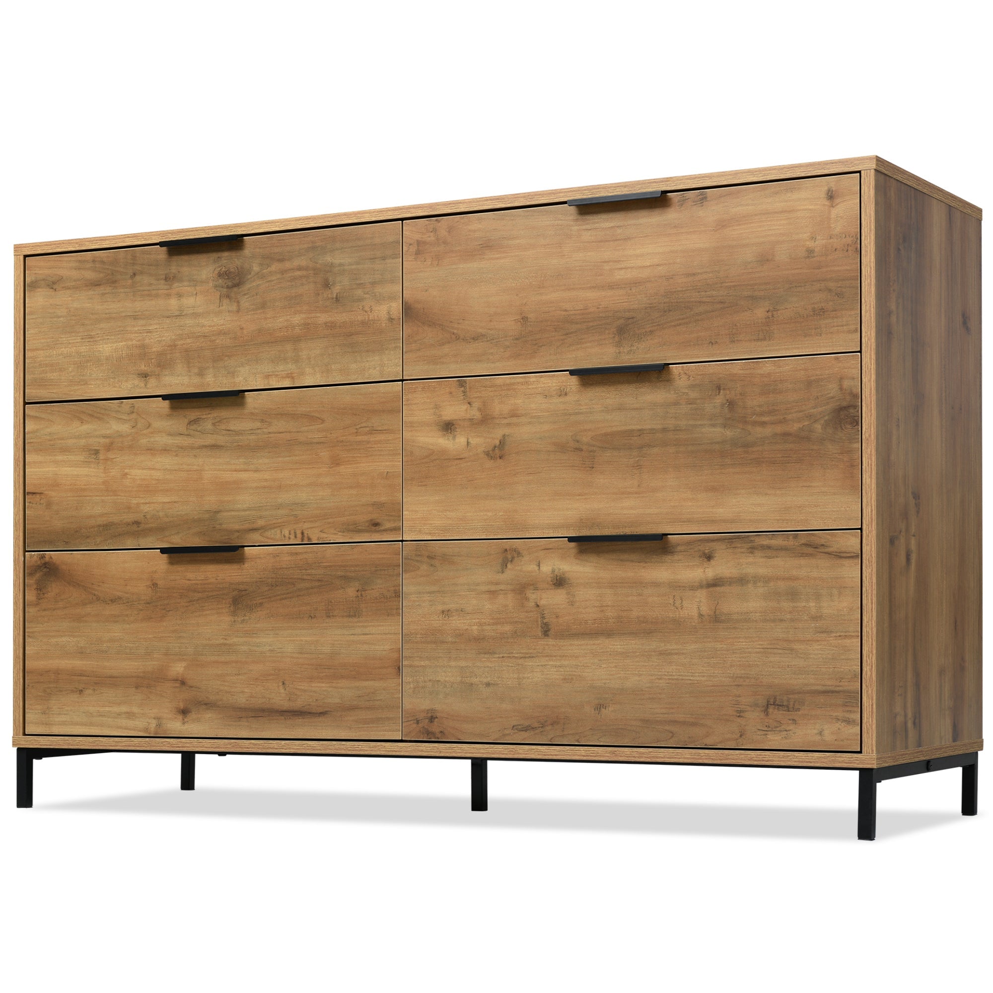 Sideboard Cabinet for Living Room with 6 Drawers, Dark Oak, 40D x 120W x 76H cm