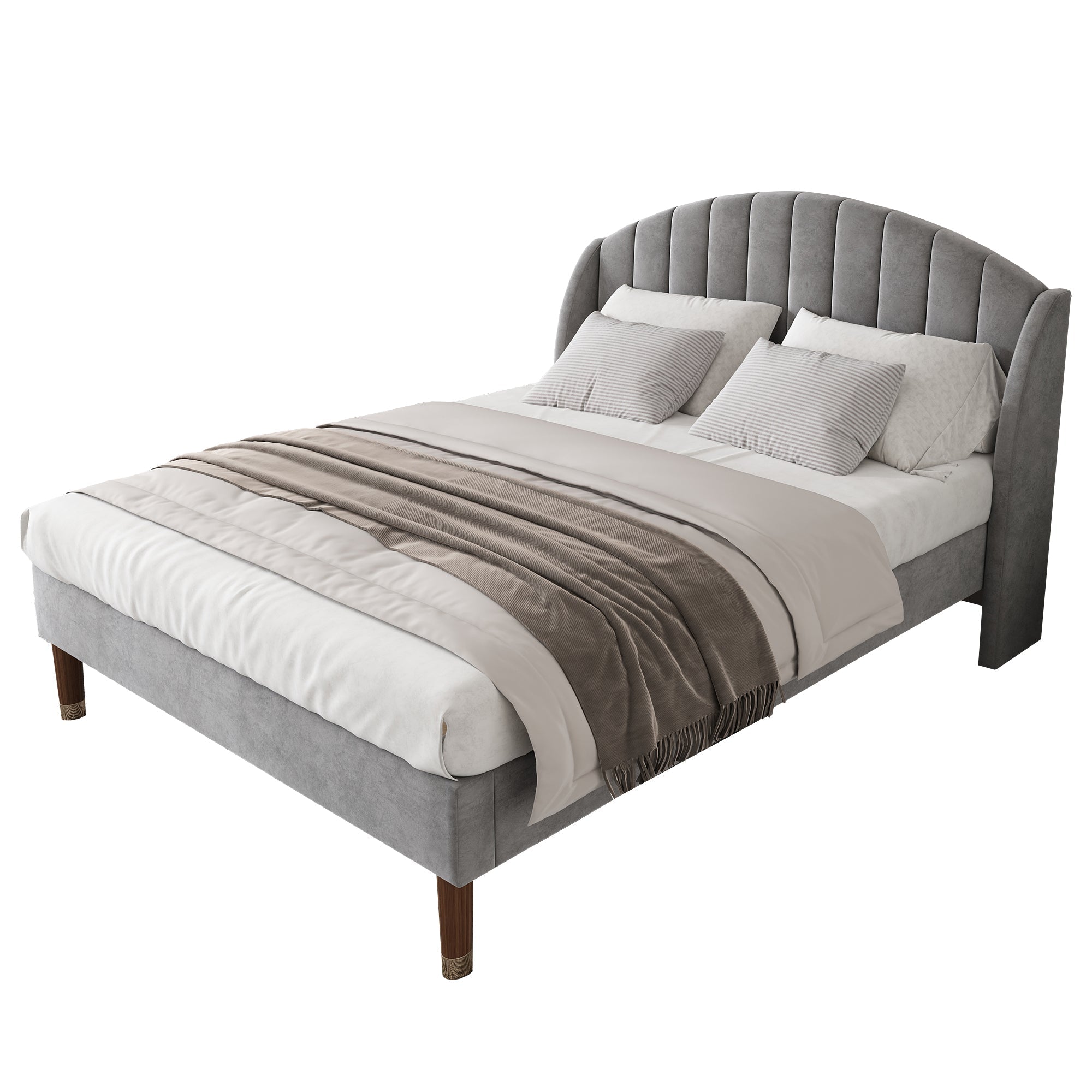 Upholstered Bed 140x200 Slatted Base Headboard Wooden Support Velvet Grey