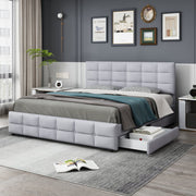 Upholstered Bed, 180x200cm Double with 4 Drawers & Slatted Frame, Grey Velvet