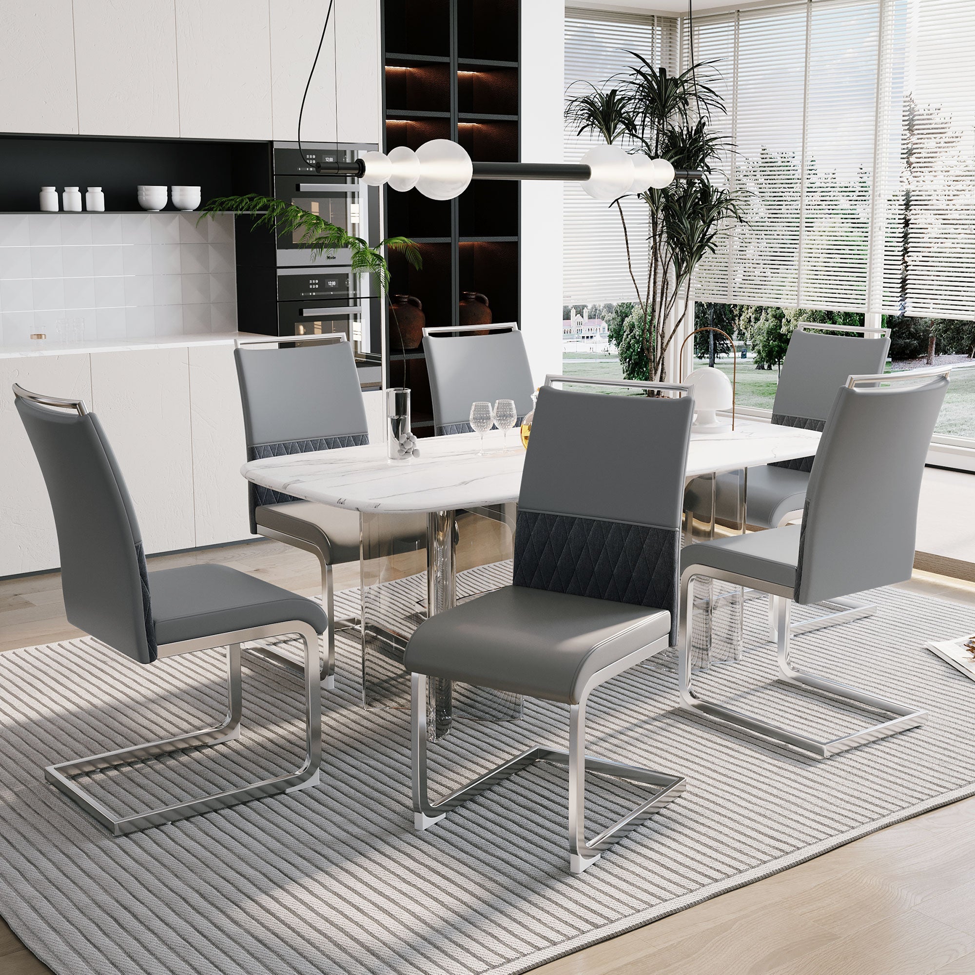 Dining Chairs (Set of 6), Upholstered Side, Grey
