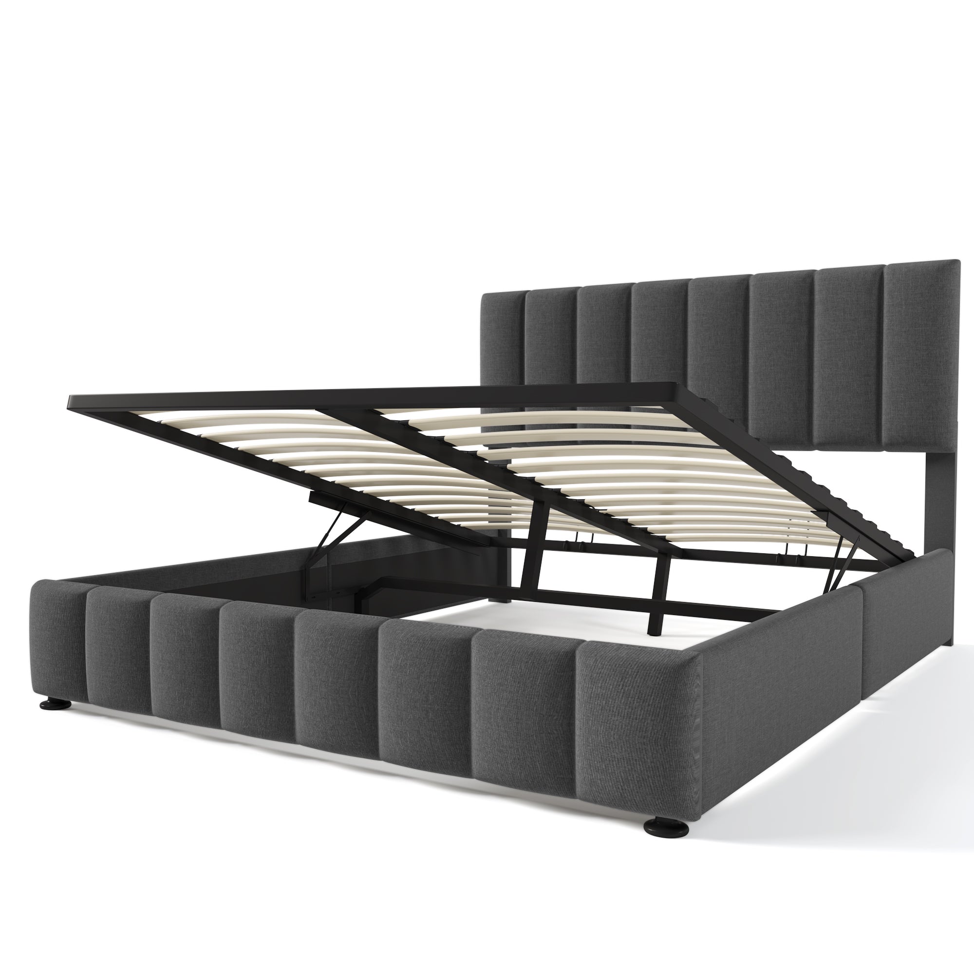 Hydraulic Double Upholstered Bed, Adjustable Headboard with Storage and Mattress, Grey Linen