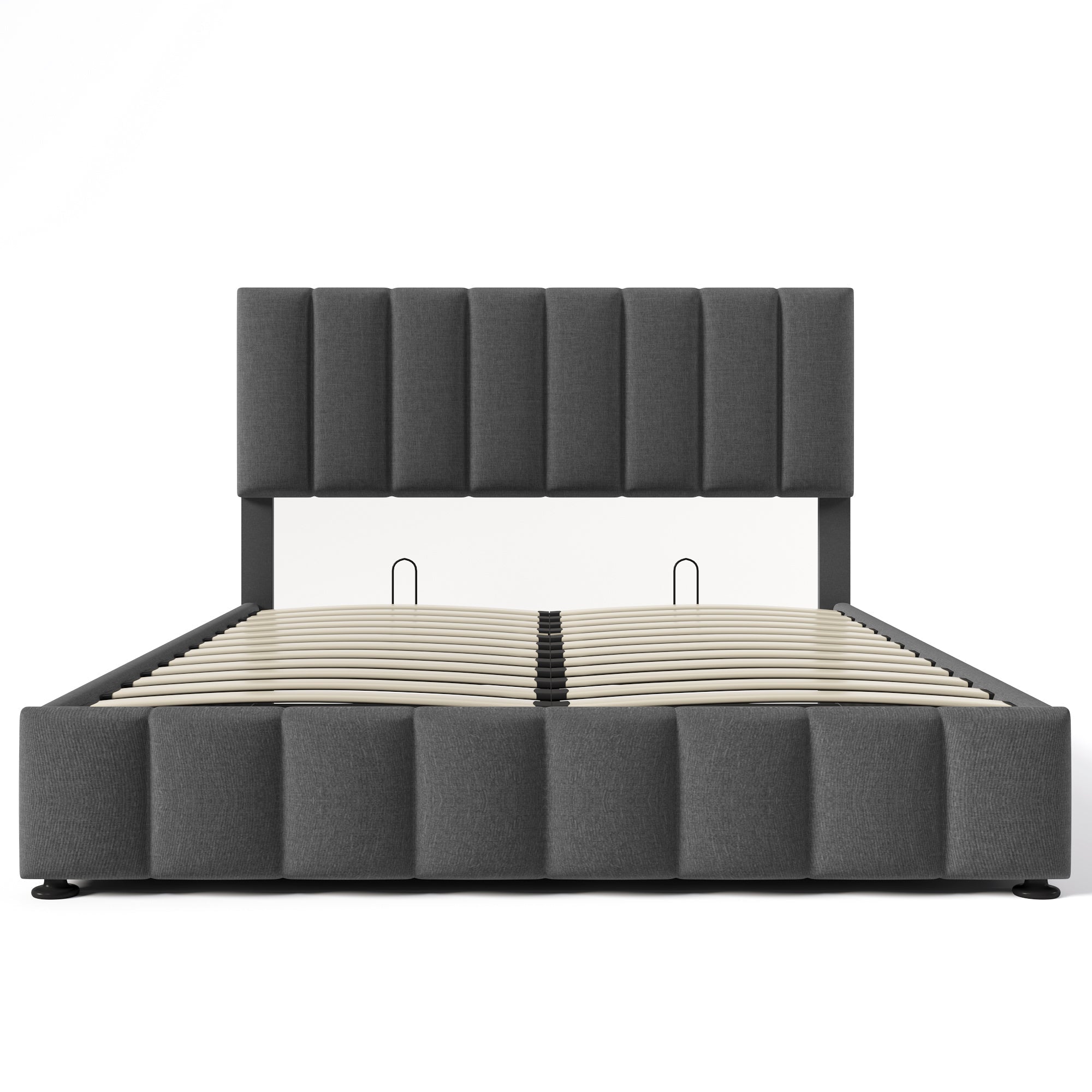 Upholstered Double Bed 140x200cm Hydraulic Storage Adjustable Headboard - Grey Linen