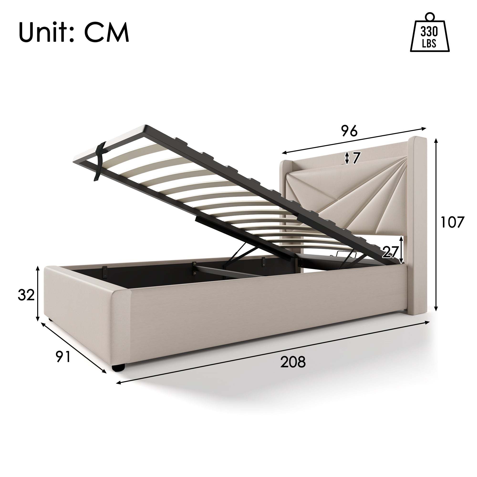 Upholstered Bed, Single with USB Type C Headboard & Storage, Linen Material