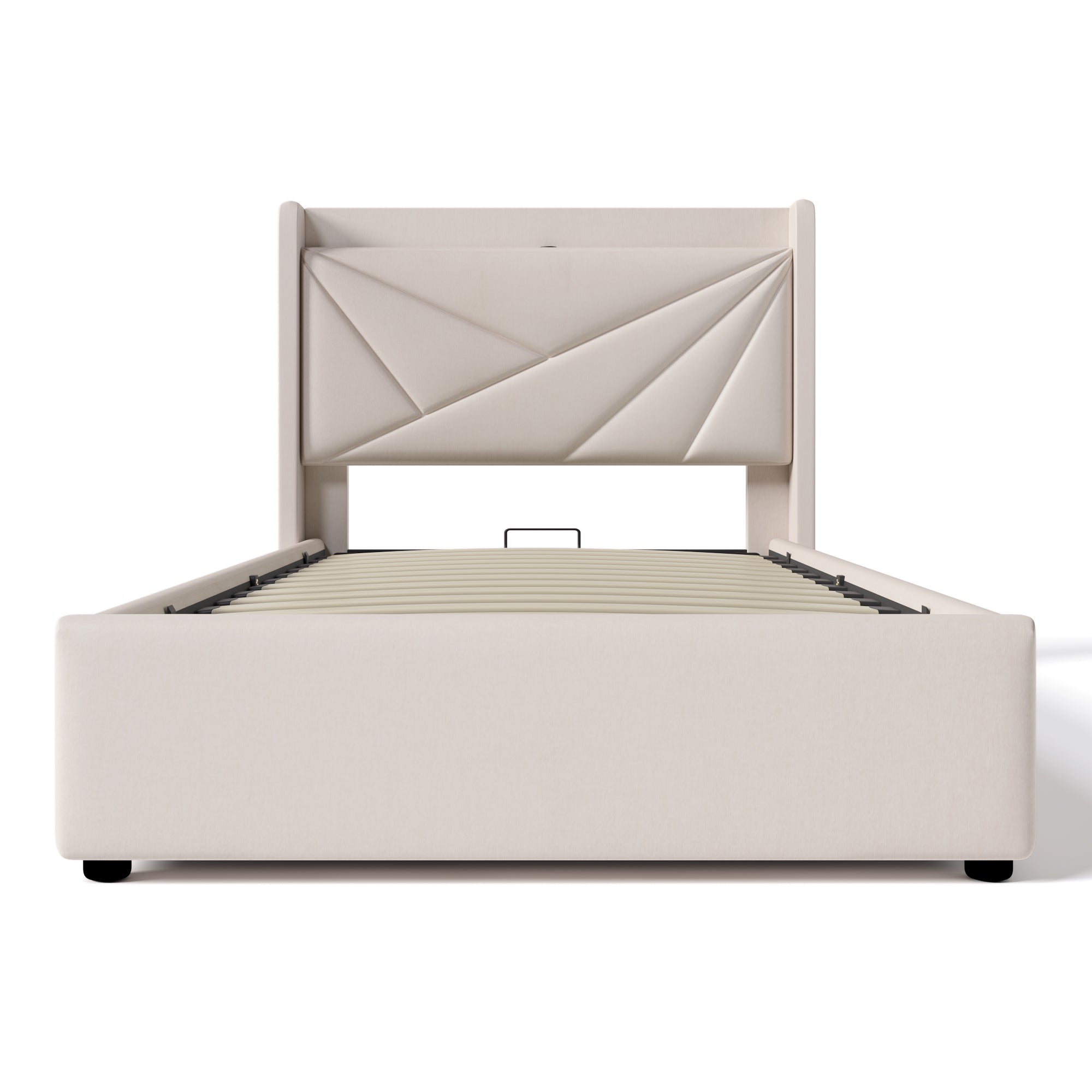 Upholstered Bed, Single with USB Type C Headboard & Storage, Linen Material