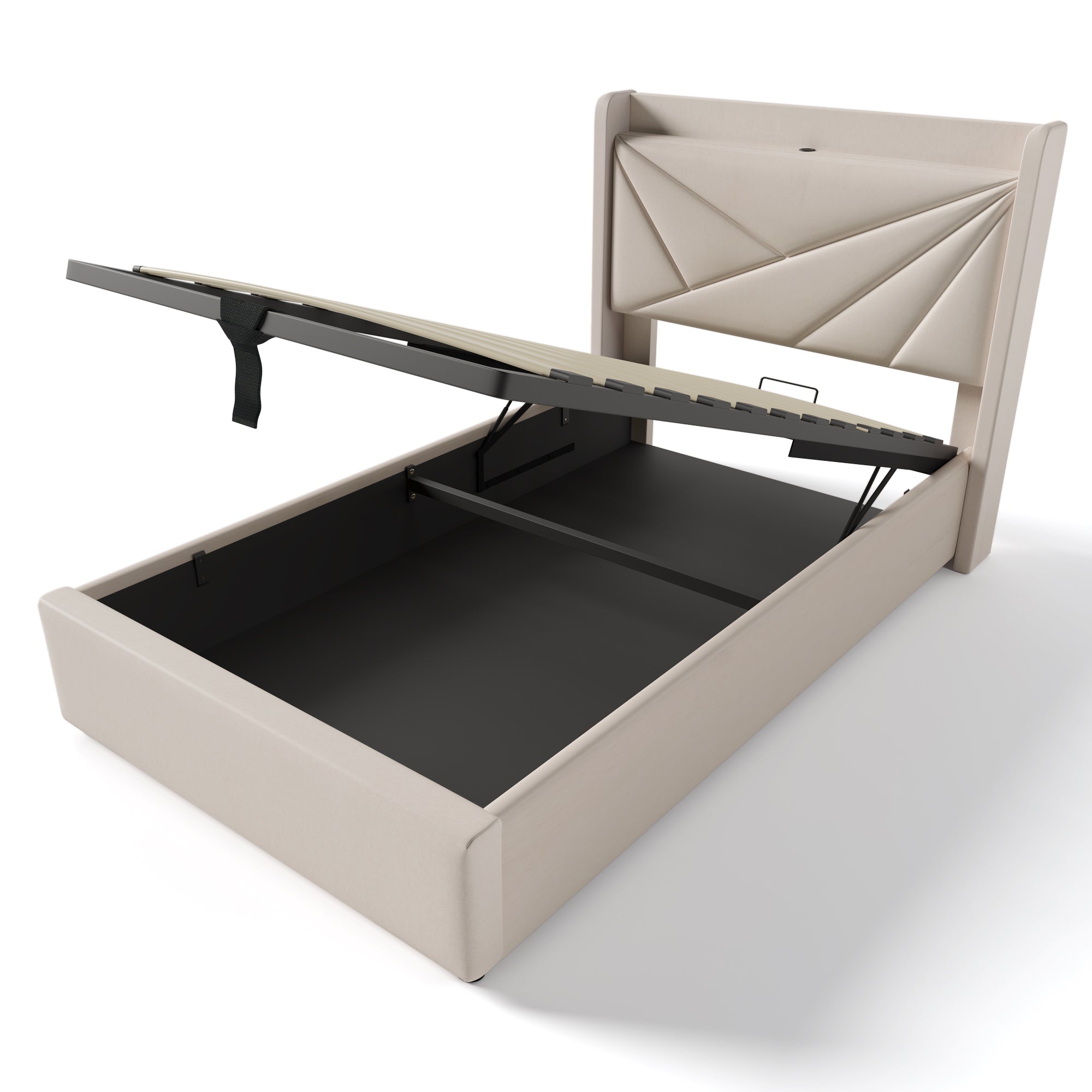 Upholstered Bed, Single with USB Type C Headboard & Storage, Linen Material