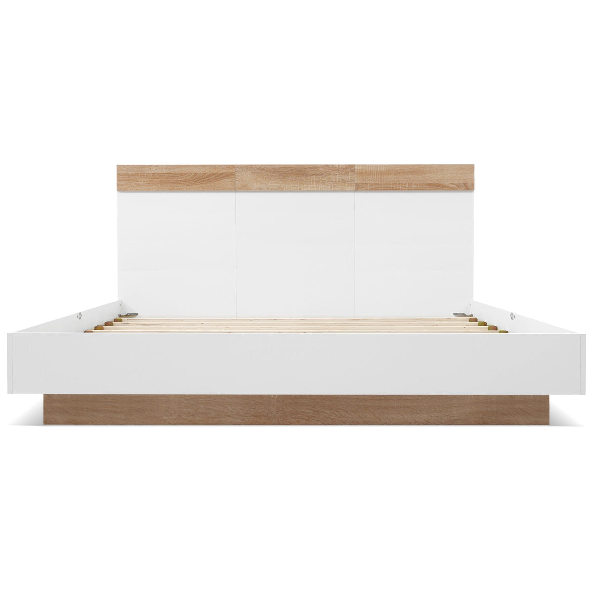 Double Wooden Bed, Floating Headboard Slatted Base 205x184x90.5cm, Sonoma Oak/White