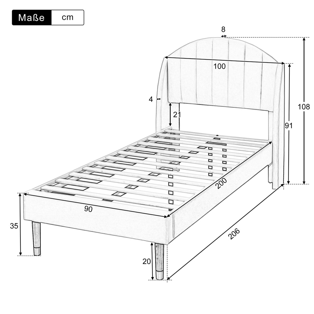Upholstered Single Bed 90x200cm with Slatted Base Headboard Easy Assembly Velvet Beige
