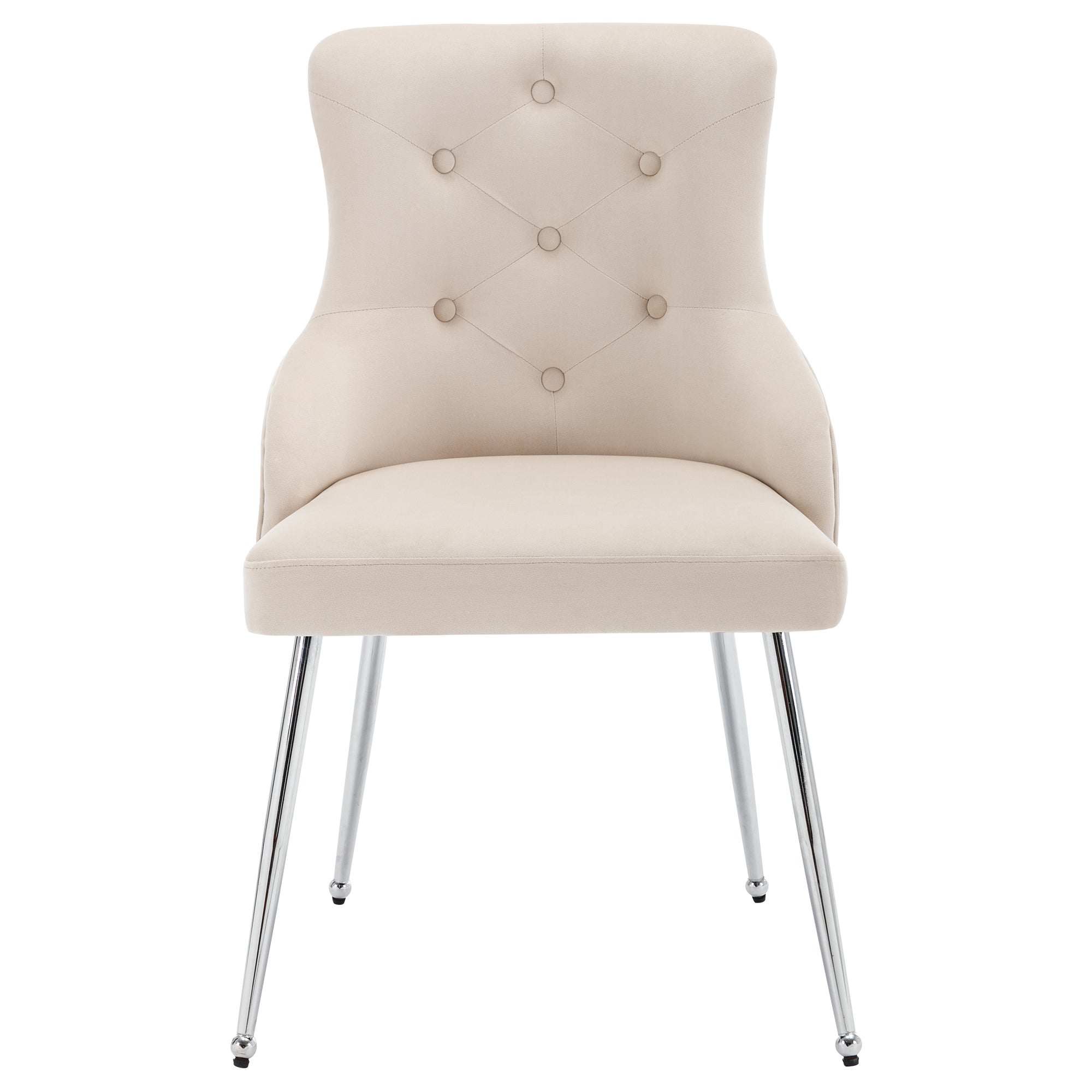 Dining Chair with Button Pattern and Lumbar Cushion, Upholstered with Metal Legs, Beige