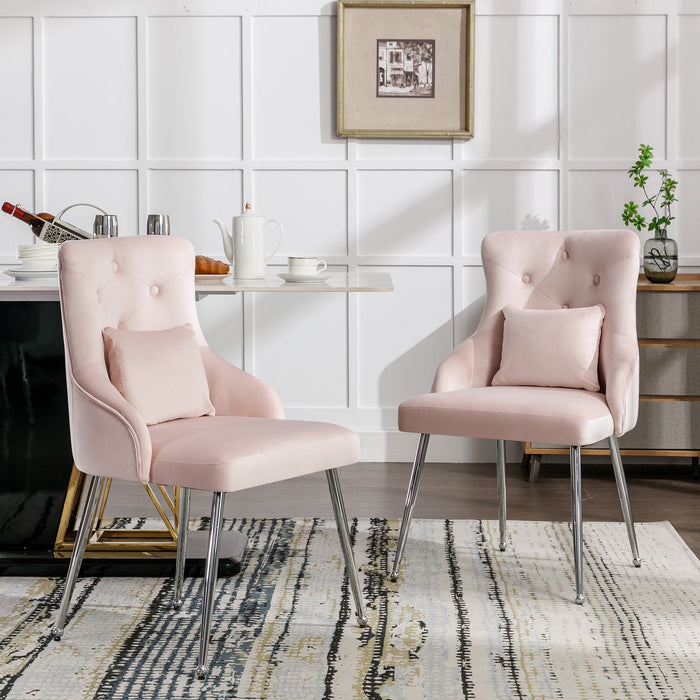 Set of 6 Dining Chairs, Upholstered Armchairs with Button Pattern, Metal Legs, Pink