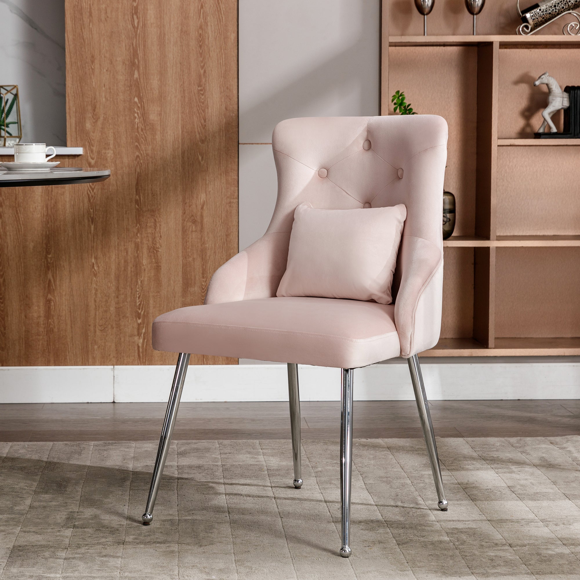 Dining Chair with Button Pattern and Lumbar Cushion, Pink