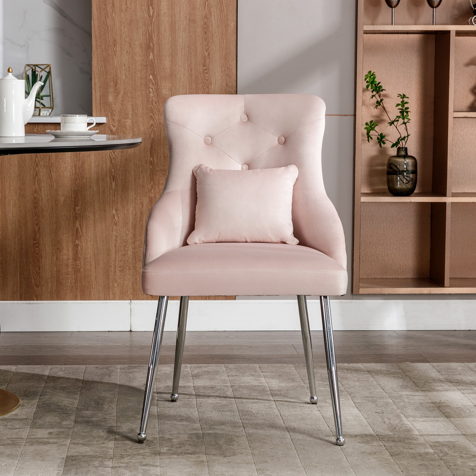 Dining Chair with Button Pattern and Lumbar Cushion, Pink