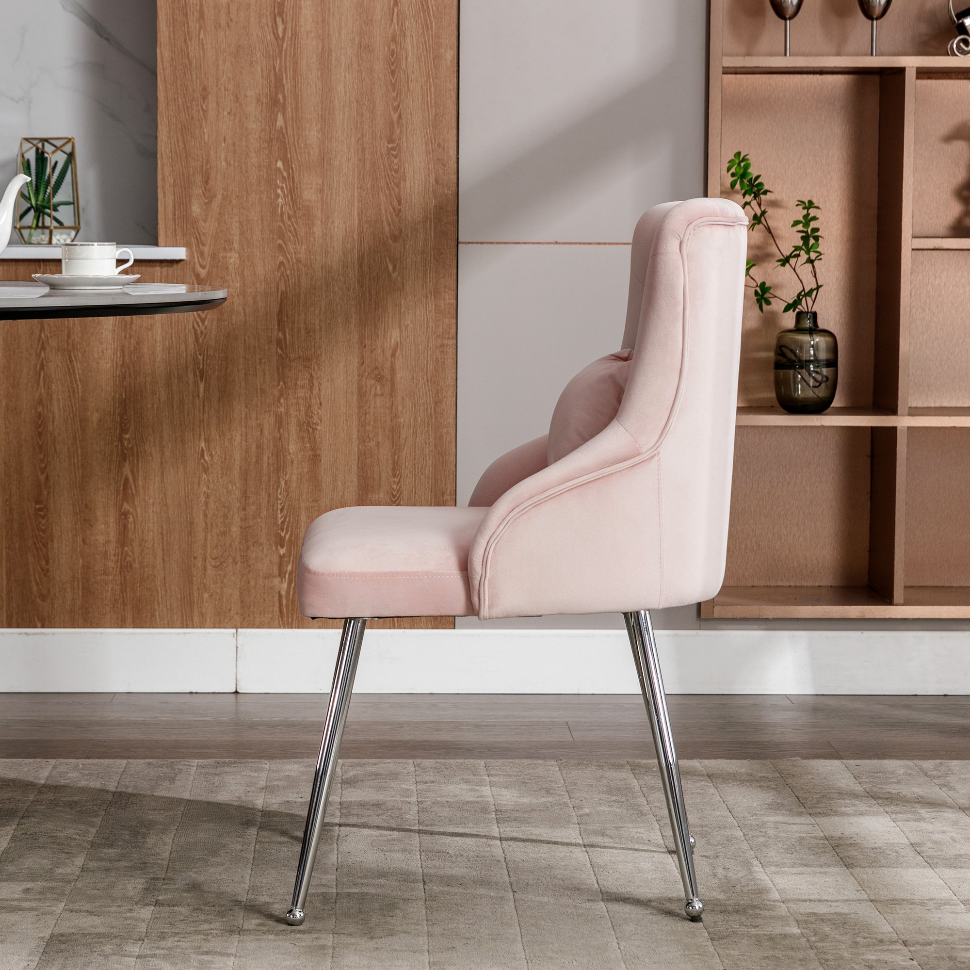 Dining Chair with Button Pattern and Lumbar Cushion, Pink
