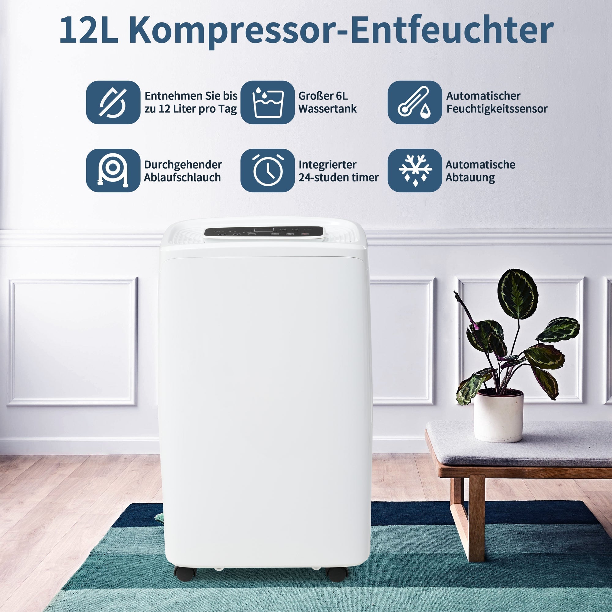 Dehumidifier, 12L/Day 3-in-1 Air Purifier & Clothes Dryer with 24-Hour Timer, LED Display