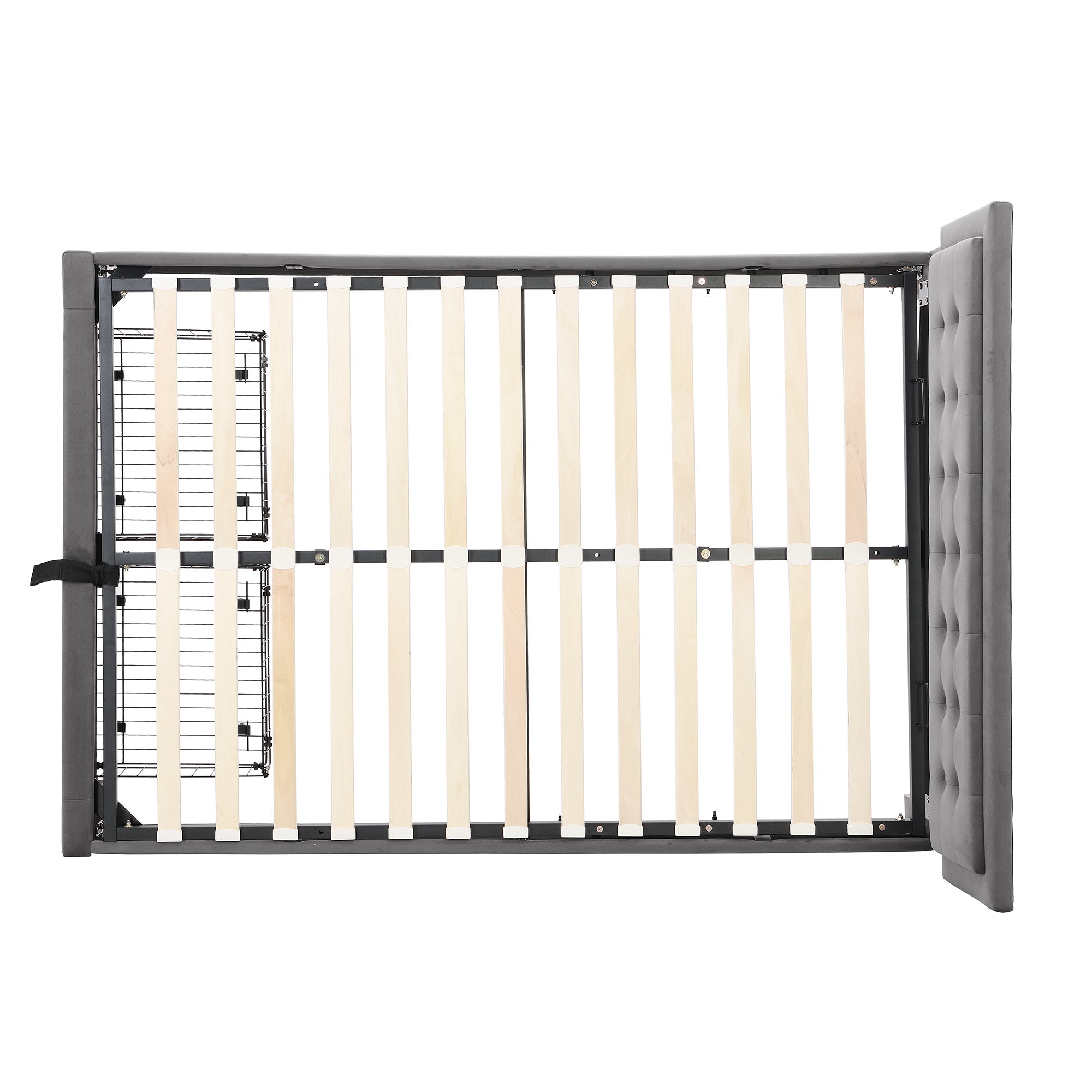 Upholstered Double Bed 140x200cm Storage Box & Drawers Slatted Frame - Velvet Grey