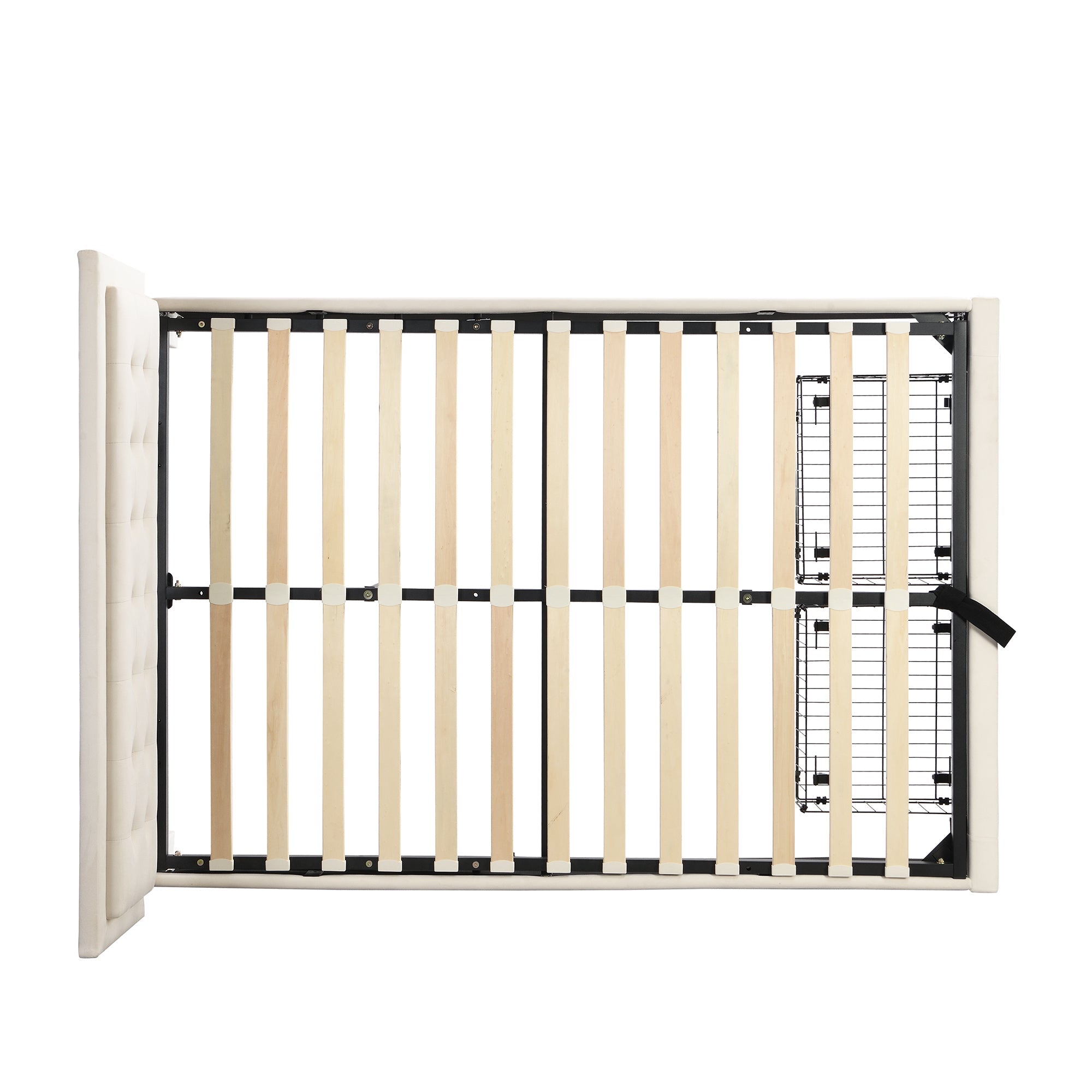 Upholstered Double Bed 140x200cm Hydraulic Storage Headboard 2 Drawers - Velvet Beige