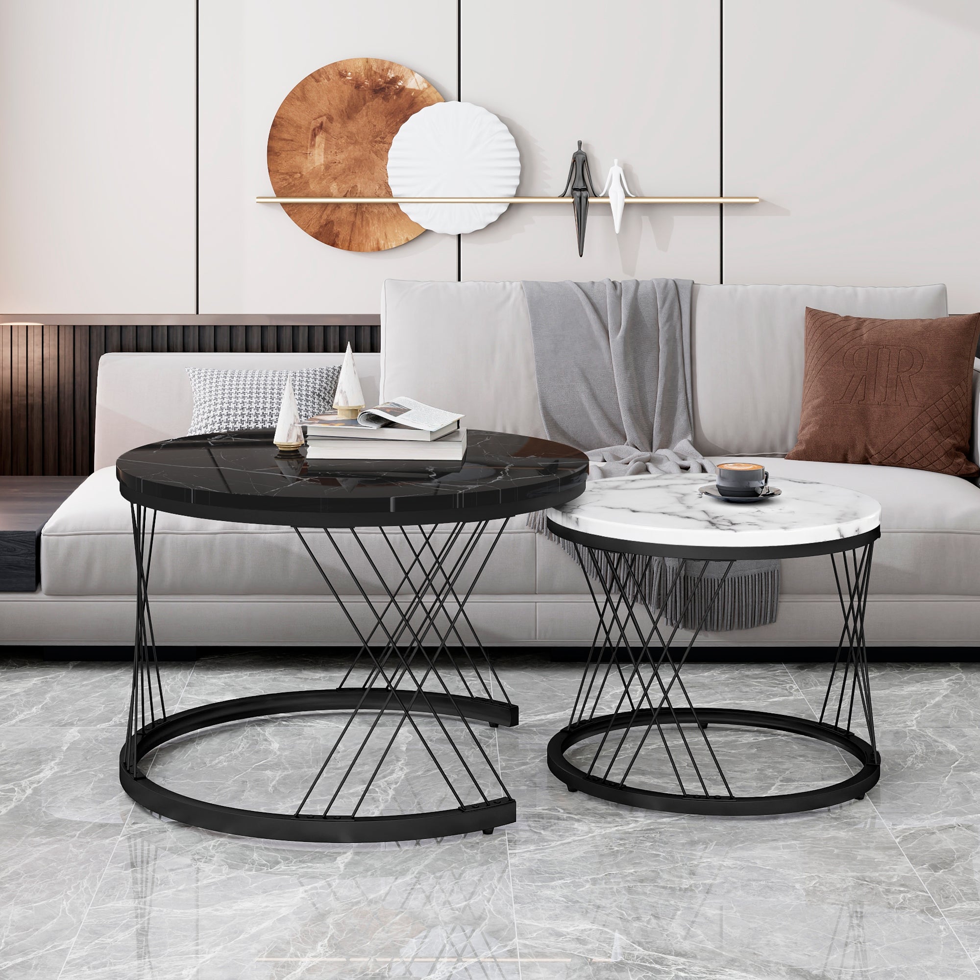 WF307775BAA Round Coffee Table, Modern Set of with Marble