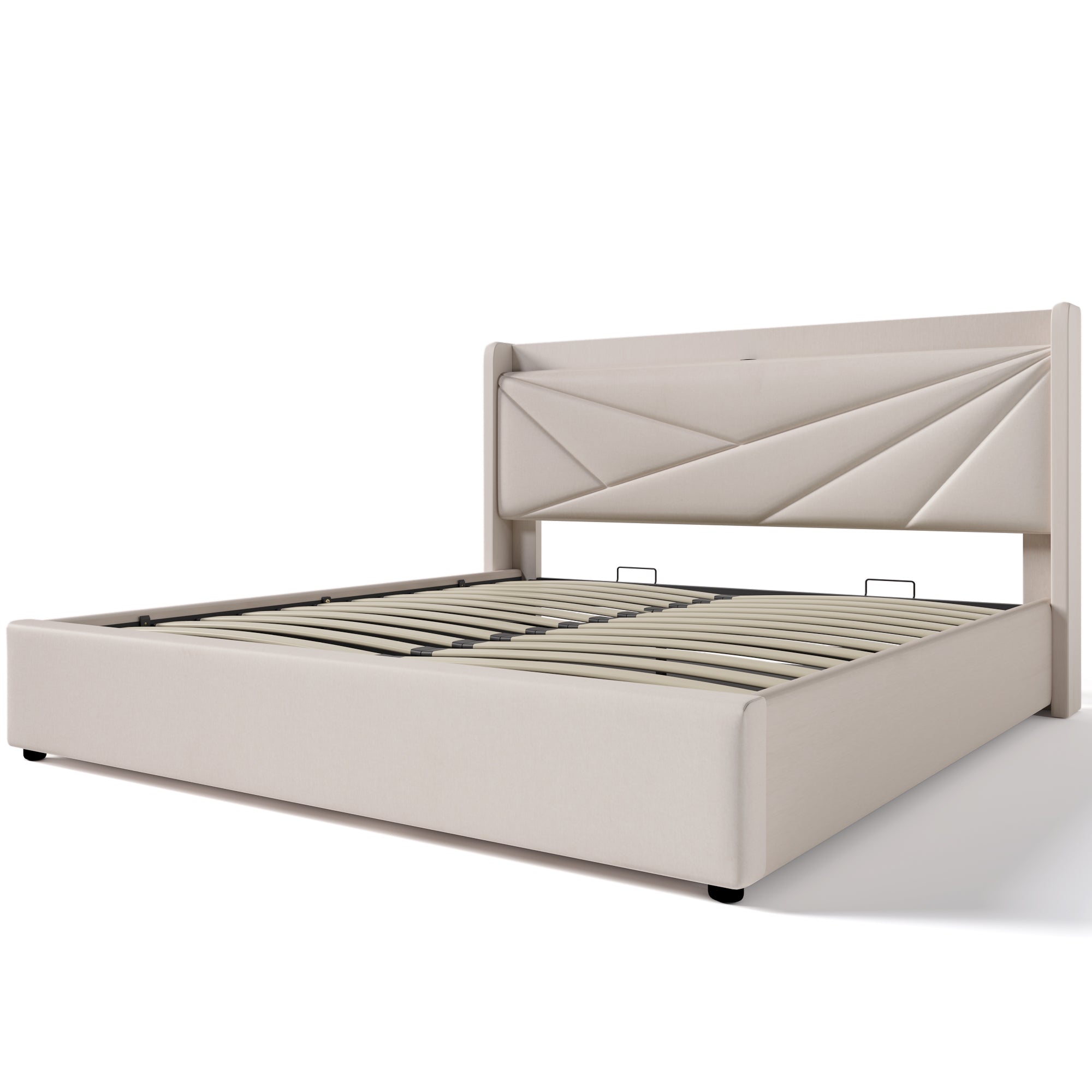 Upholstered Bed, Double with USB C Headboard, Storage, Linen