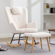 Rocking Chair, Soft Teddy Plush with Headrest & Footrest, White