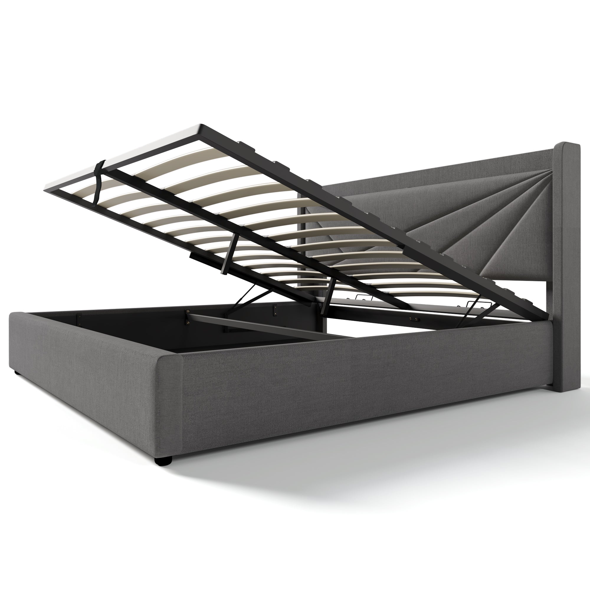 Upholstered Bed, Double with Storage & USB Type-C Headboard, Linen
