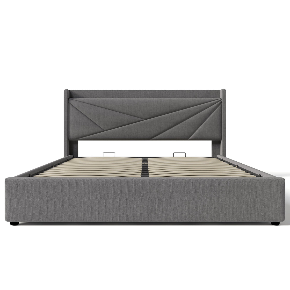 Upholstered Bed Storage USB Type C Headboard 180x200 Slatted Base, Linen Material
