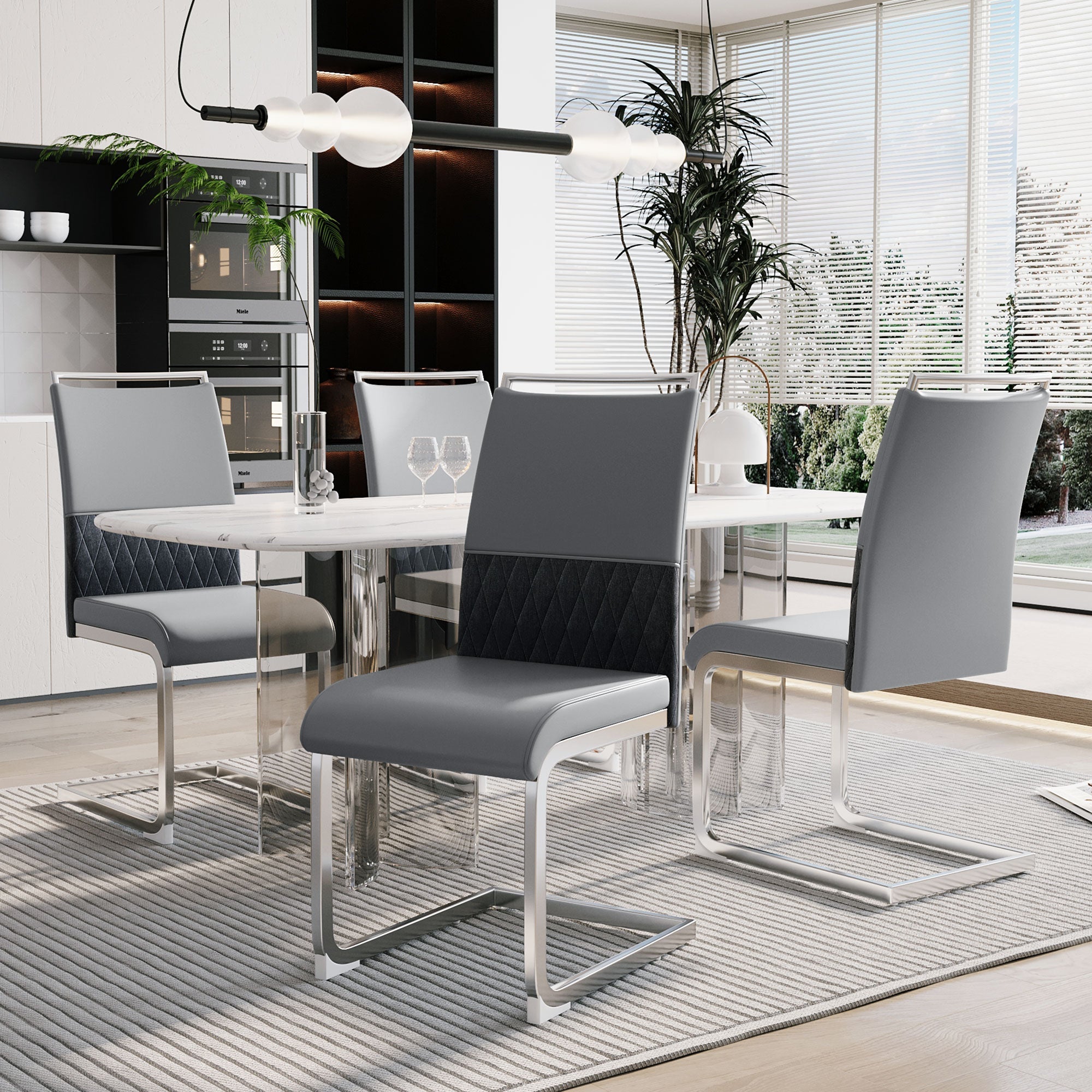Dining Chairs (Set of 4), High Back Upholstered Side Chair, Grey