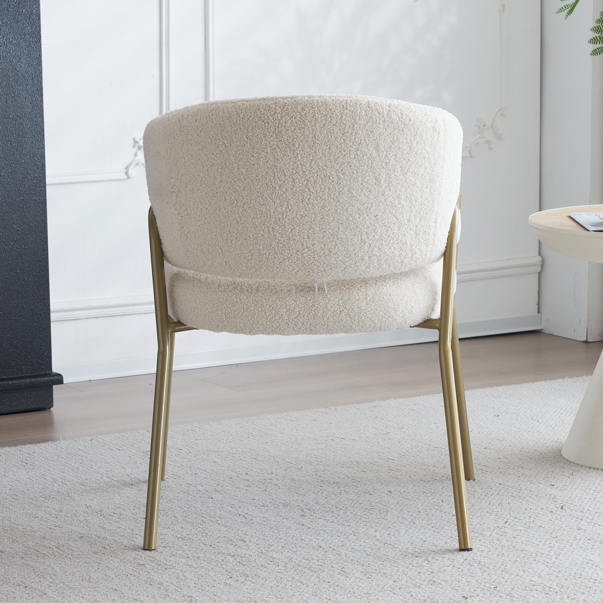 Dining Chair (Set of 6) Modern Lambskin Velvet Upholstered Golden Legs White/Gold