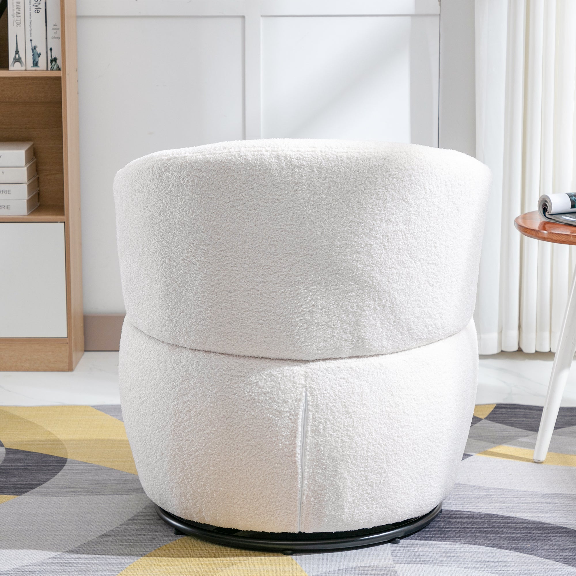 Teddy Plush Swivel Chair with Lumbar Cushion, 100 kg Load Capacity, White