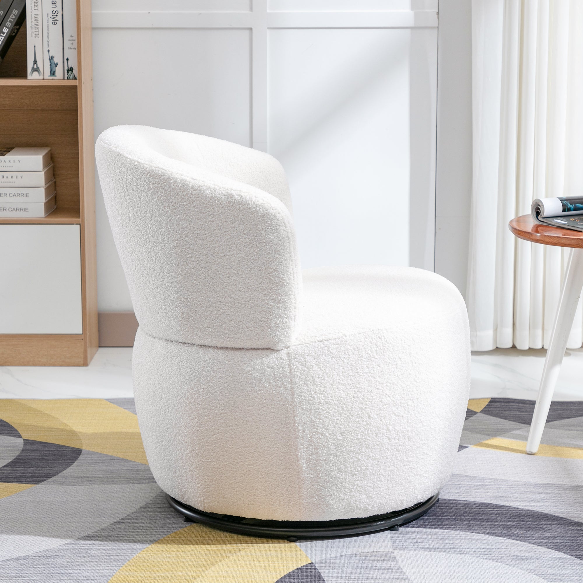 Teddy Plush Swivel Chair with Lumbar Cushion, 100 kg Load Capacity, White