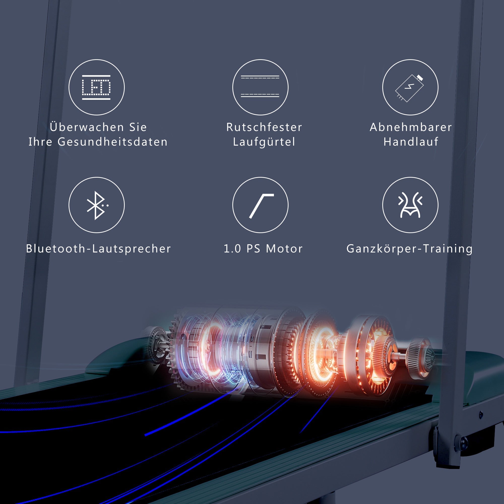 Treadmill, 2-in-1, 1-6 km/h, LED Display, Bluetooth, Foldable