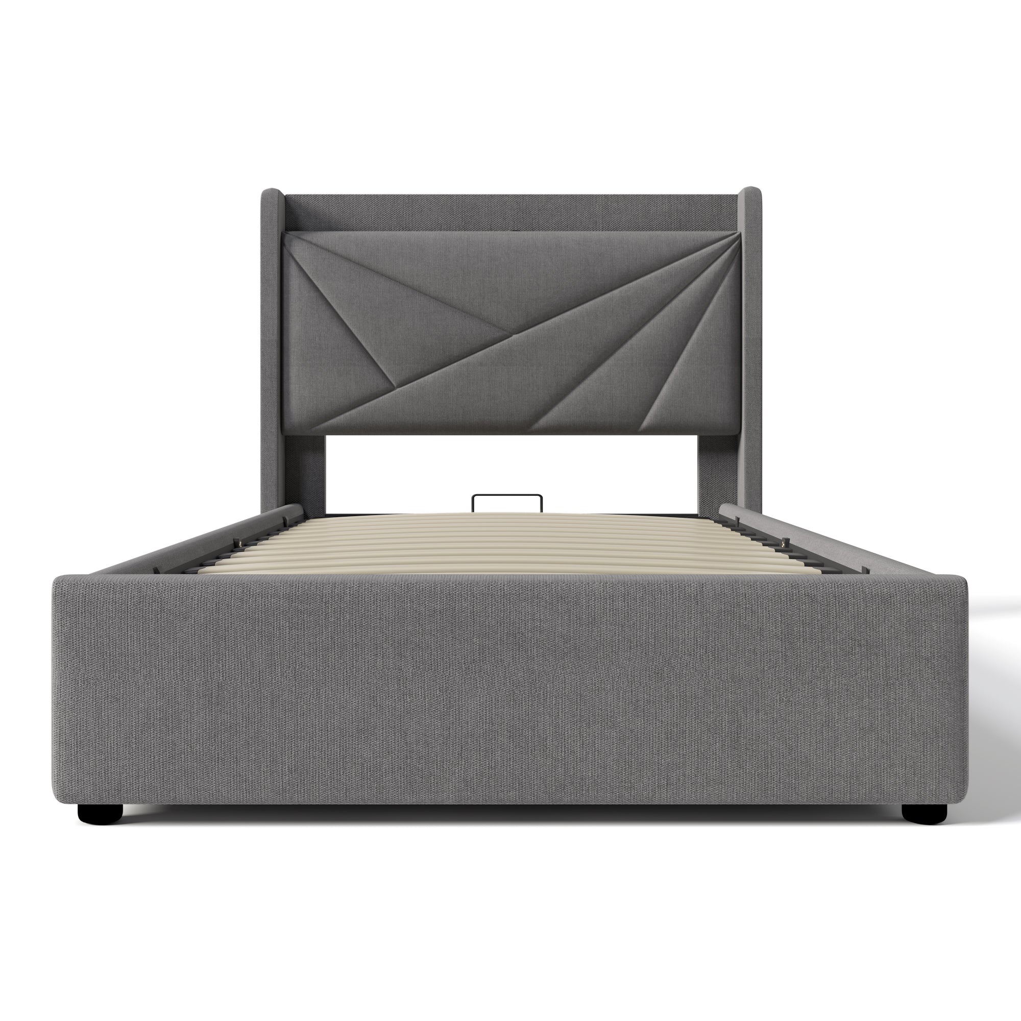 Upholstered Bed, Single Storage with USB Type C Headboard, Linen