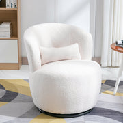 Teddy Plush Swivel Chair with Lumbar Cushion, 100 kg Load Capacity, White