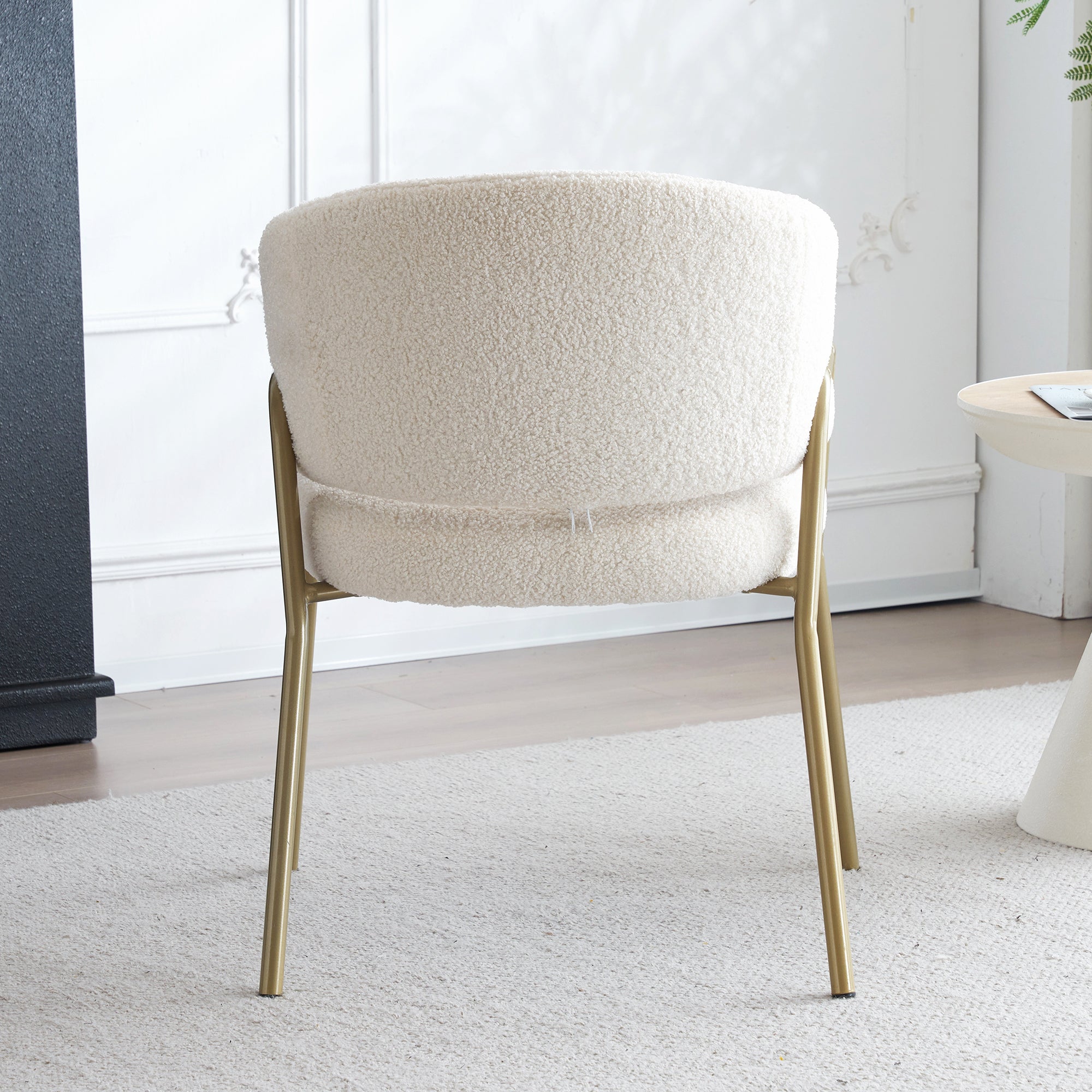 Dining Chair (Set of 2), Modern Lambskin Velvet with Golden Legs, White/Gold