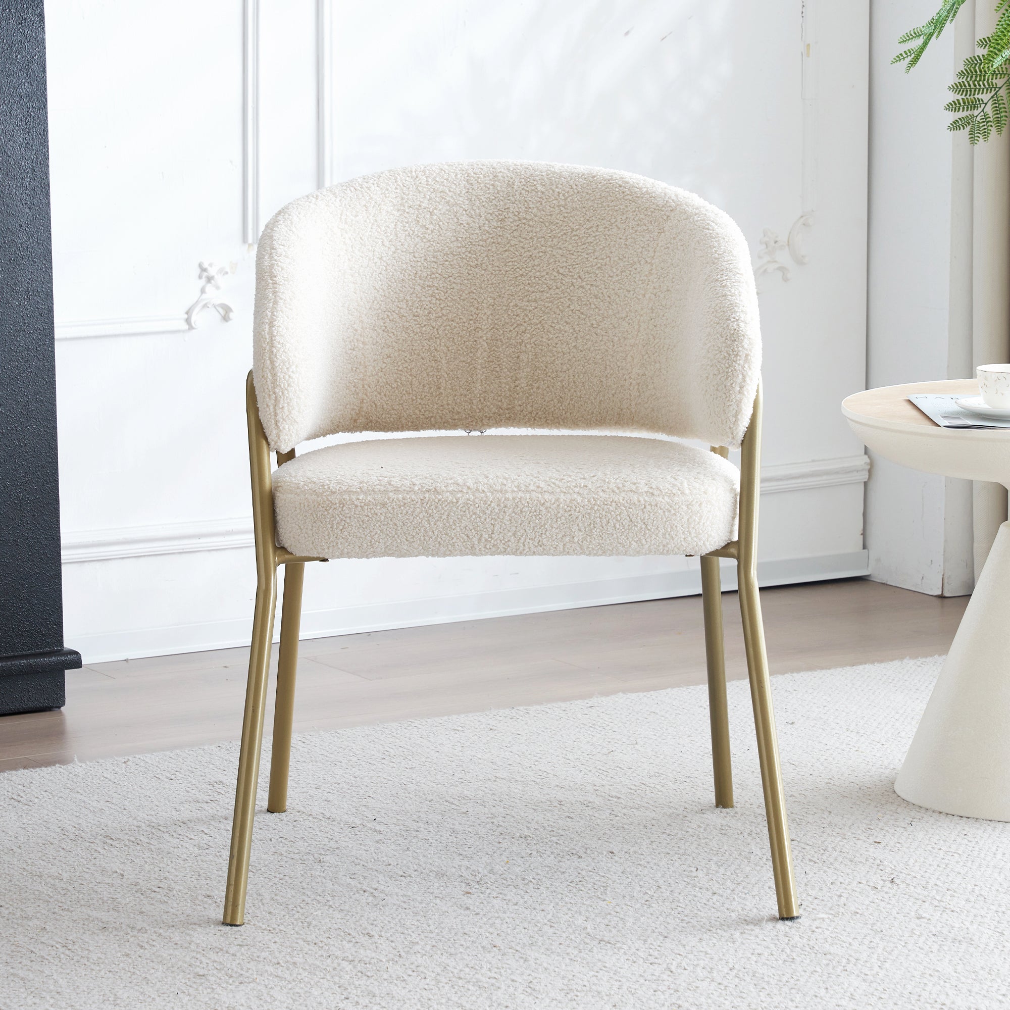 Dining Chair (4 pcs) Modern Lambskin Velvet with Golden Legs White/Gold Finish
