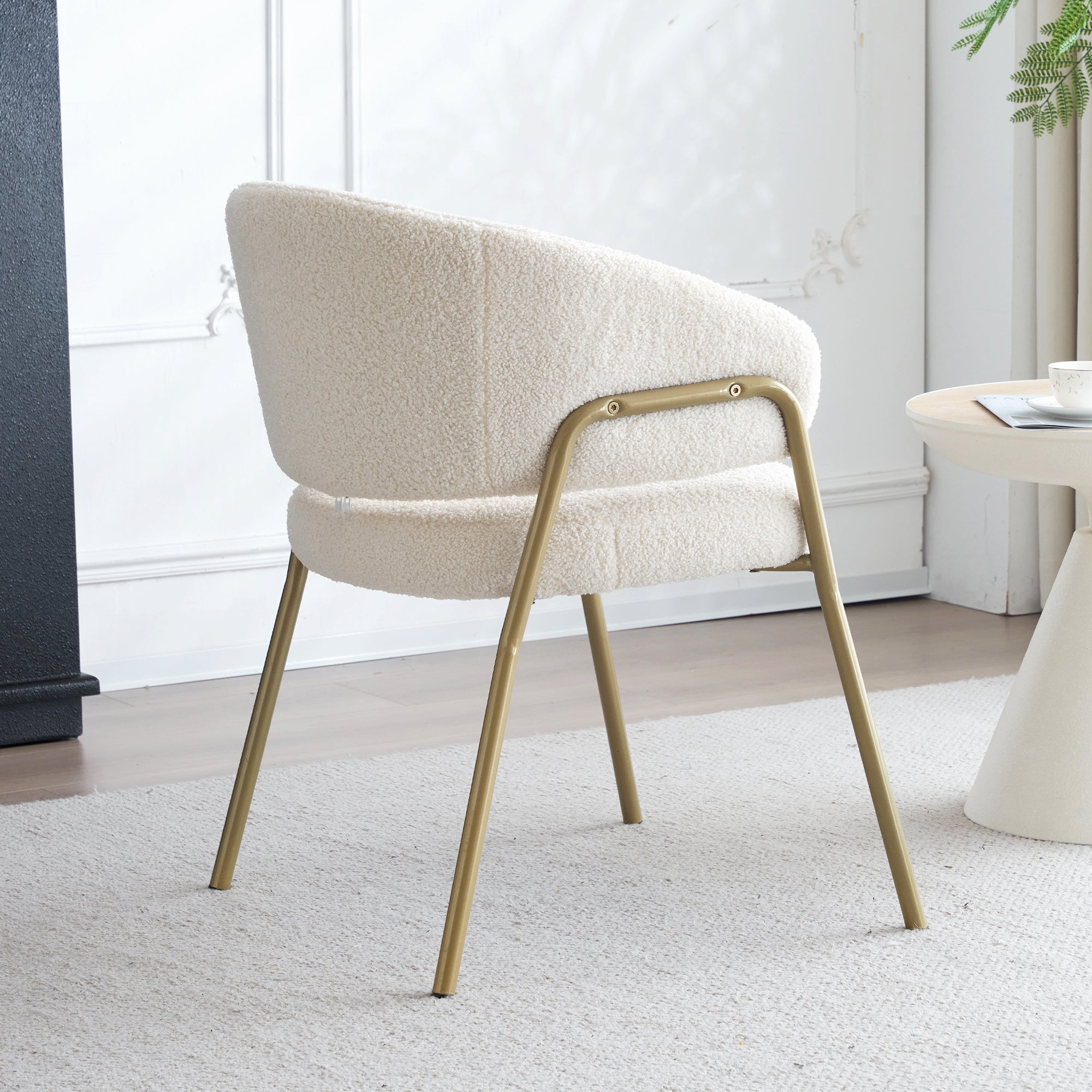 Dining Chair (Set of 2), Modern Lambskin Velvet with Golden Legs, White/Gold