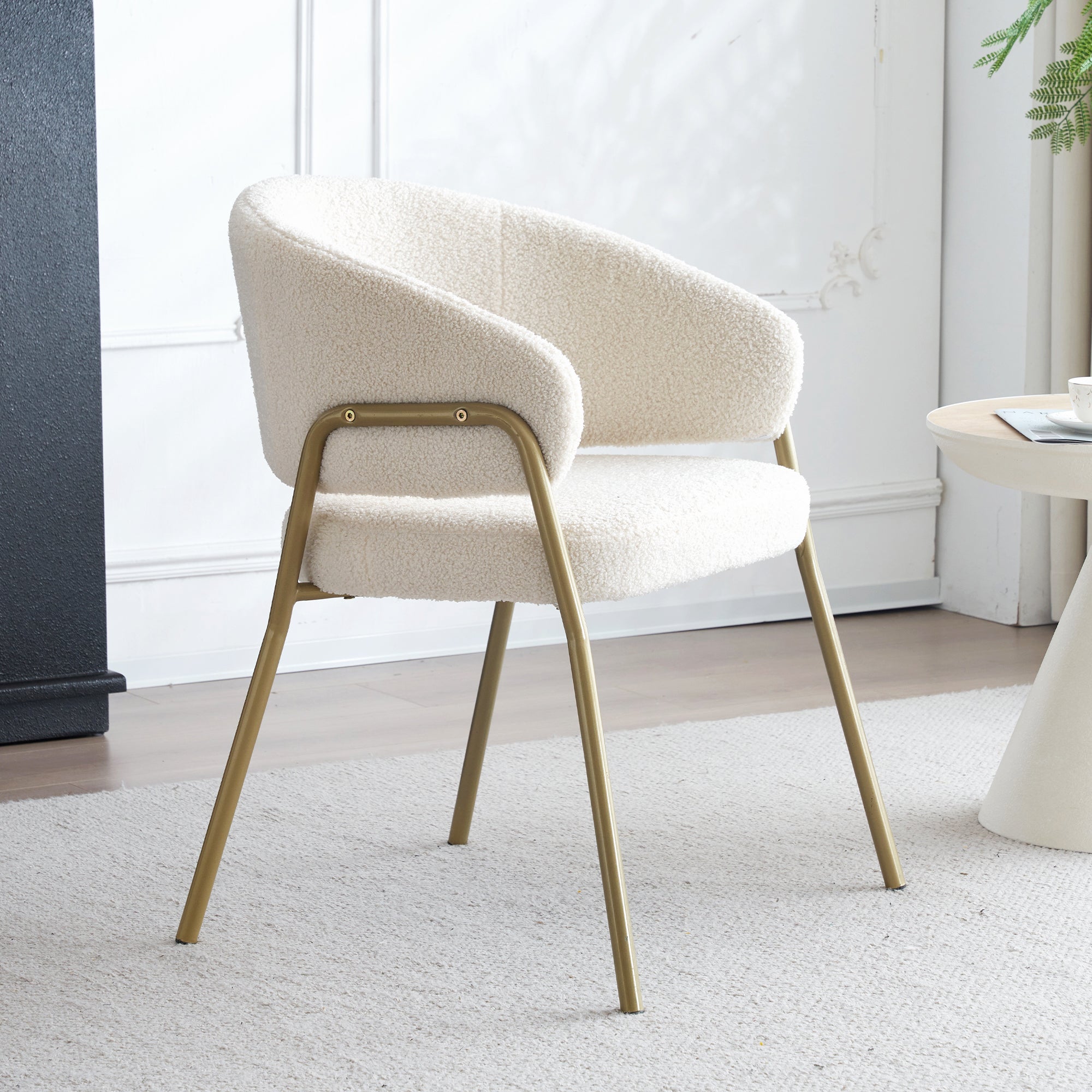 Dining Chair (4 pcs) Modern Lambskin Velvet with Golden Legs White/Gold Finish