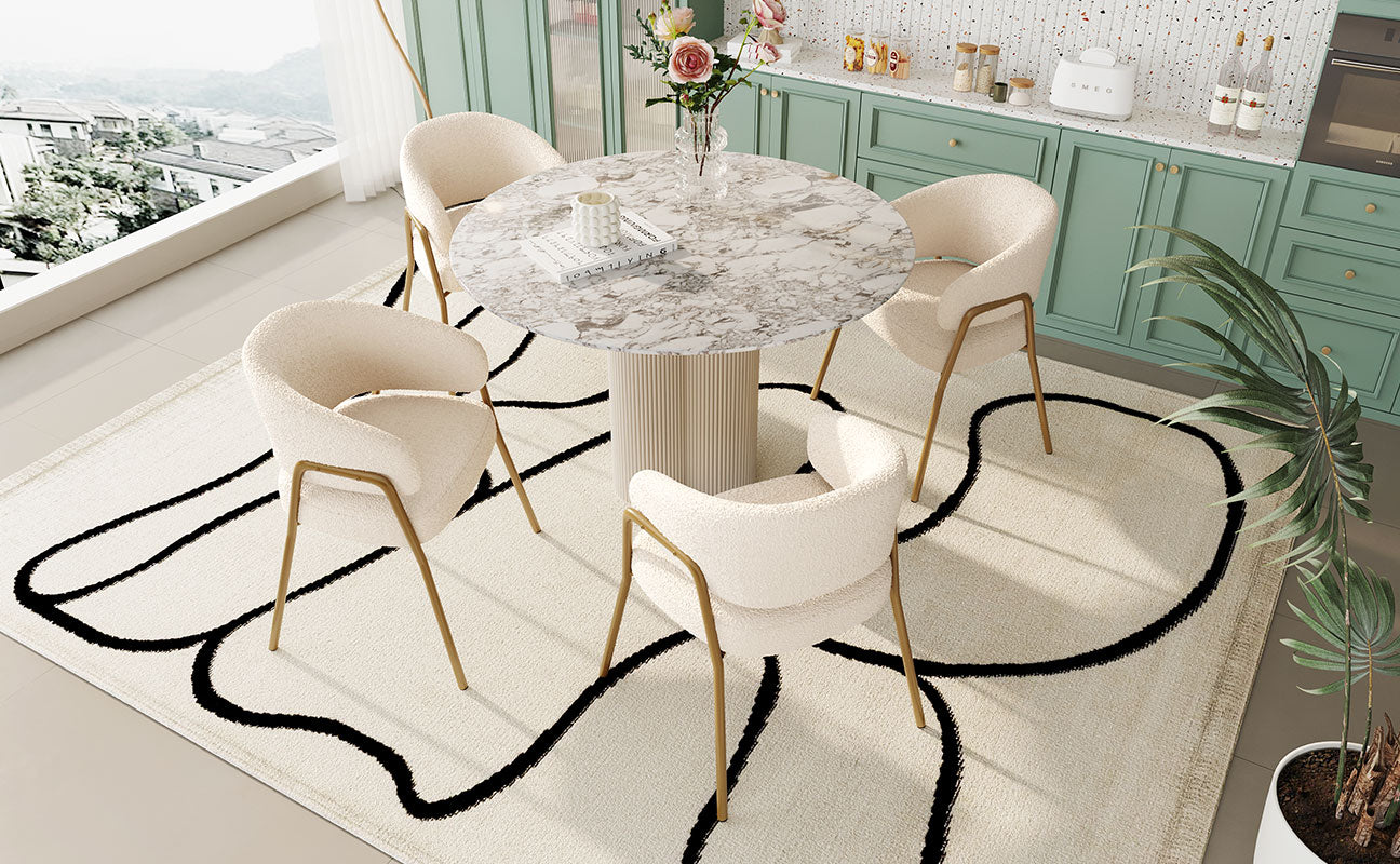 Dining Chair (4 pcs) Modern Lambskin Velvet with Golden Legs White/Gold Finish