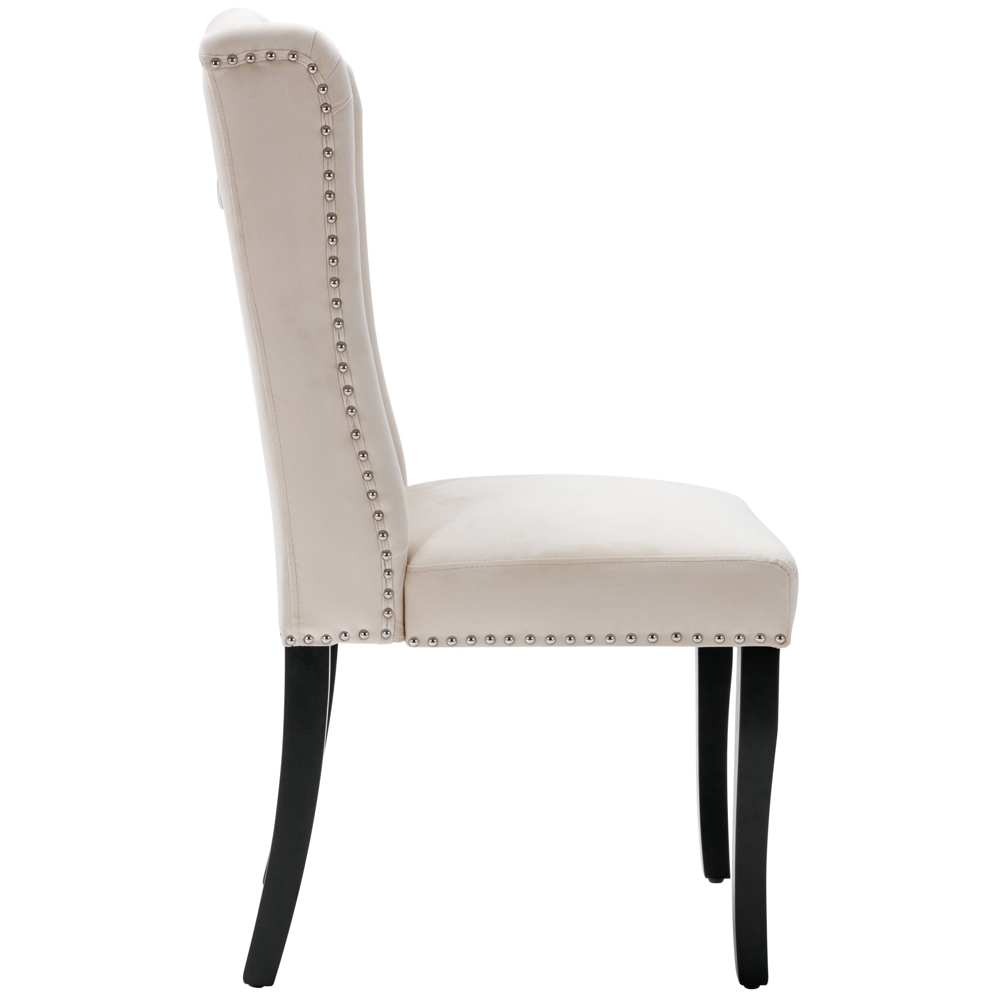 Velvet Dining Chairs Set of 6 with Oak Legs and Chrome Knockers, Beige