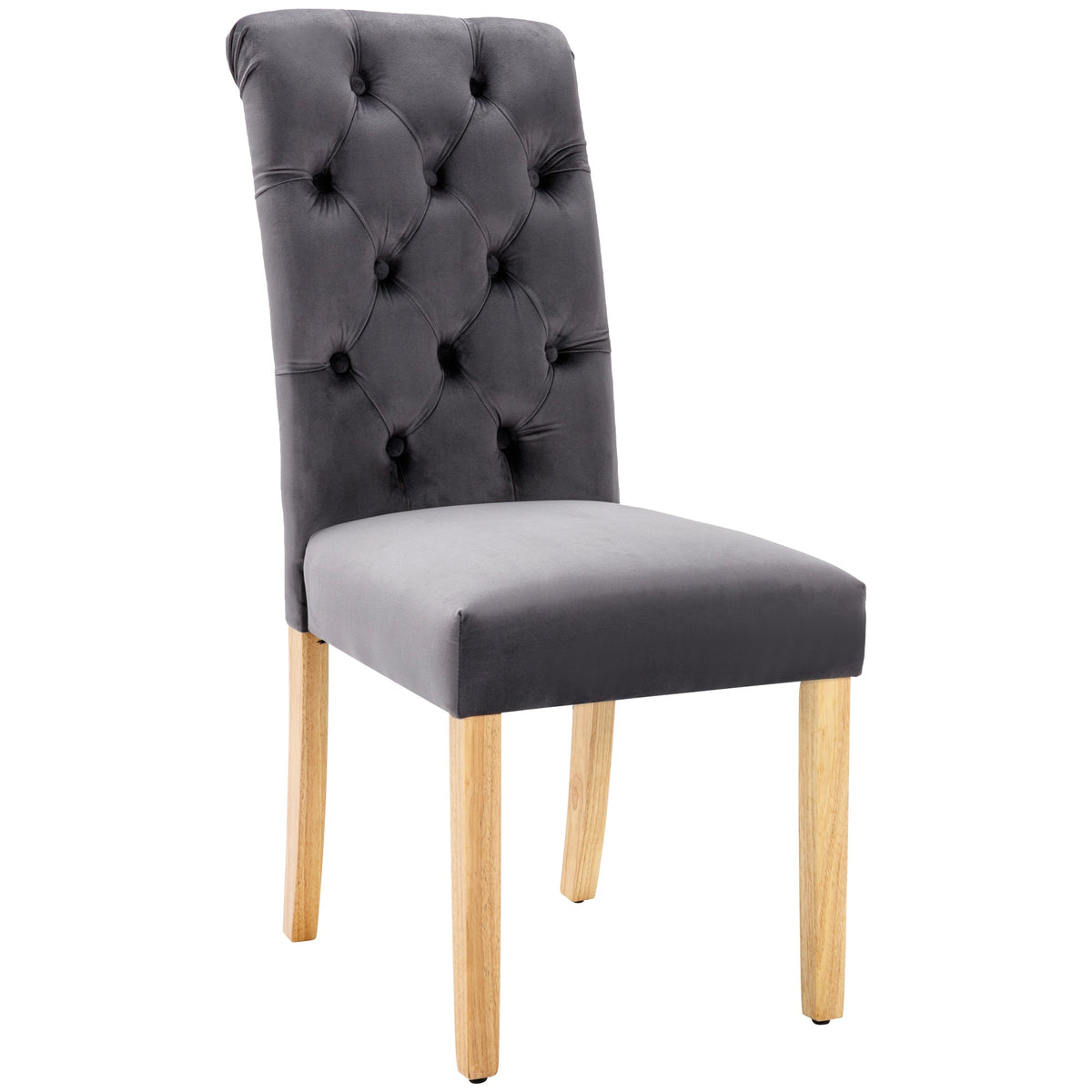 Velvet Dining Chairs Set of 2 Oak Legs Chrome Knockers Grey